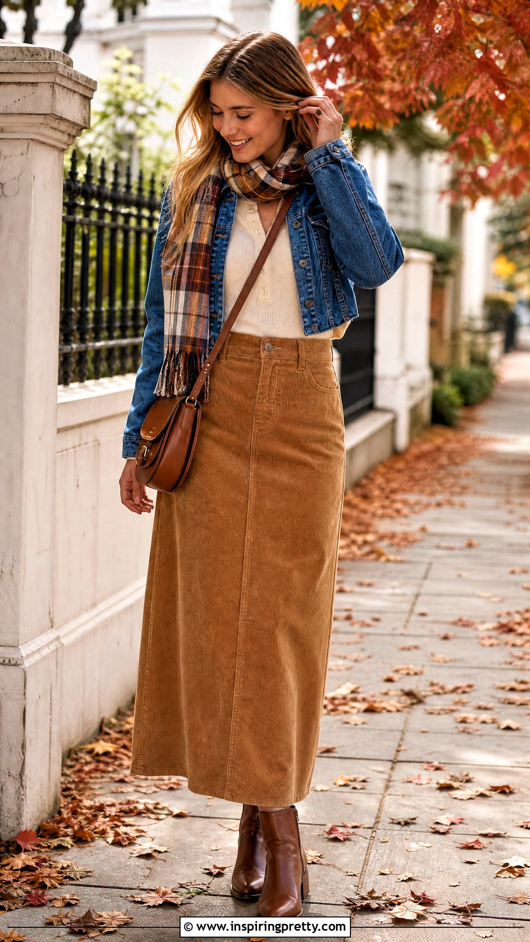 Henley Top And Corduroy Long Skirt Fall Outfit - 50 long skirt and top outfits