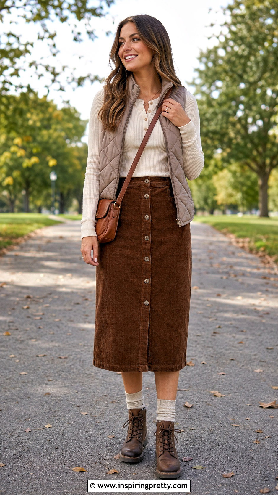 Henley Top And Corduroy Skirt Outfit - 25 tops to wear with corduroy skirts
