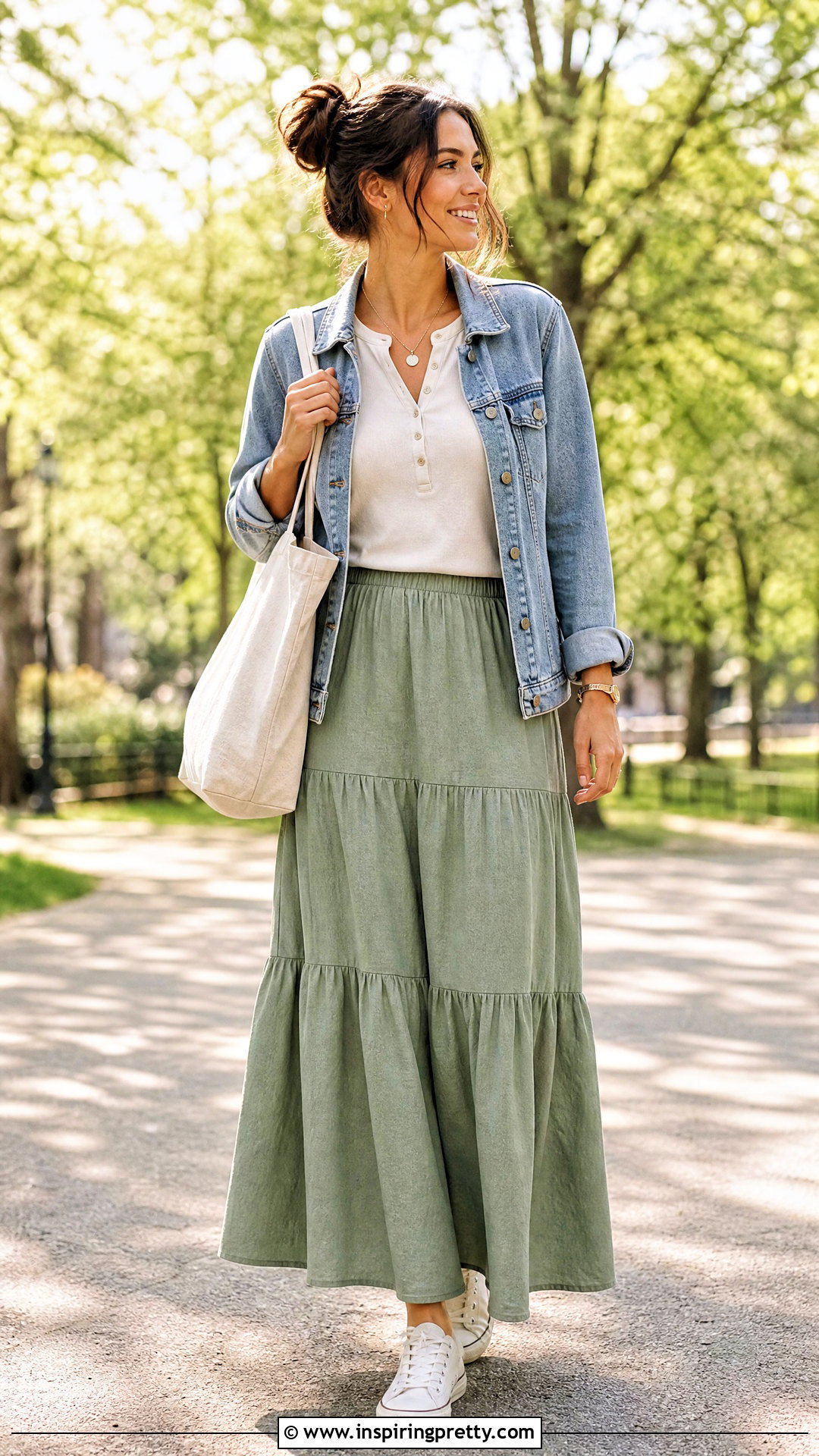 Henley Top And Cotton Maxi Skirt Outfit - 50 skirt and top outfit ideas