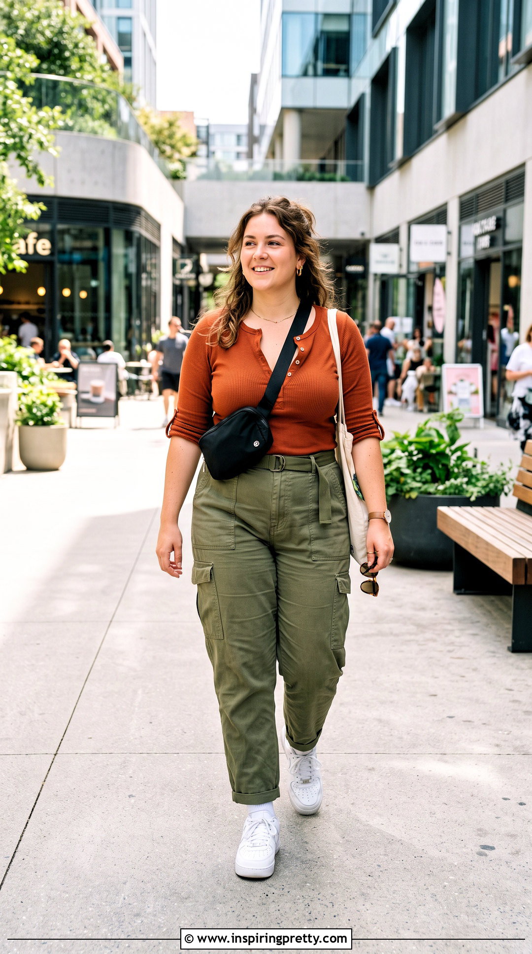 Henley Top With Cargo Pants - 50 busty women tops outfit ideas