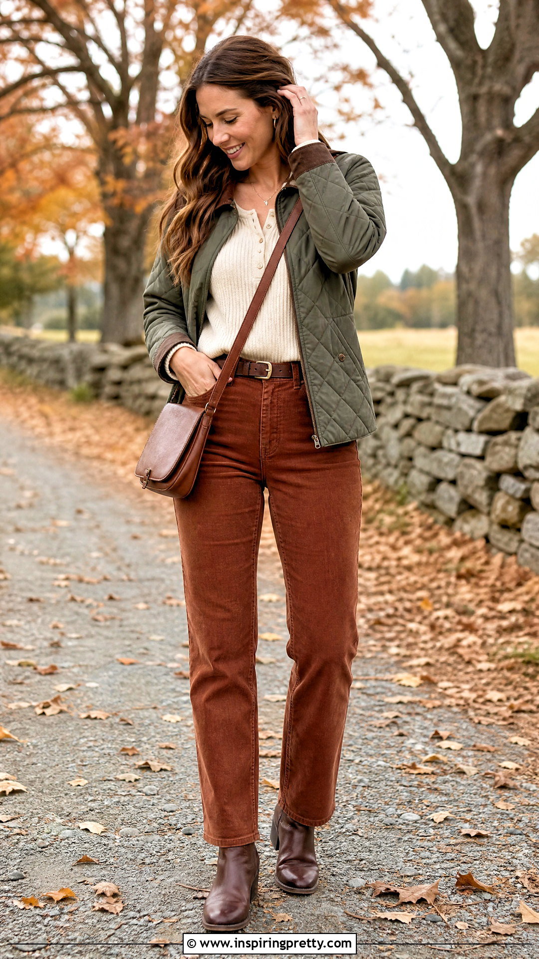 Henley Top With Corduroy Pants - 50 cute tops outfit ideas