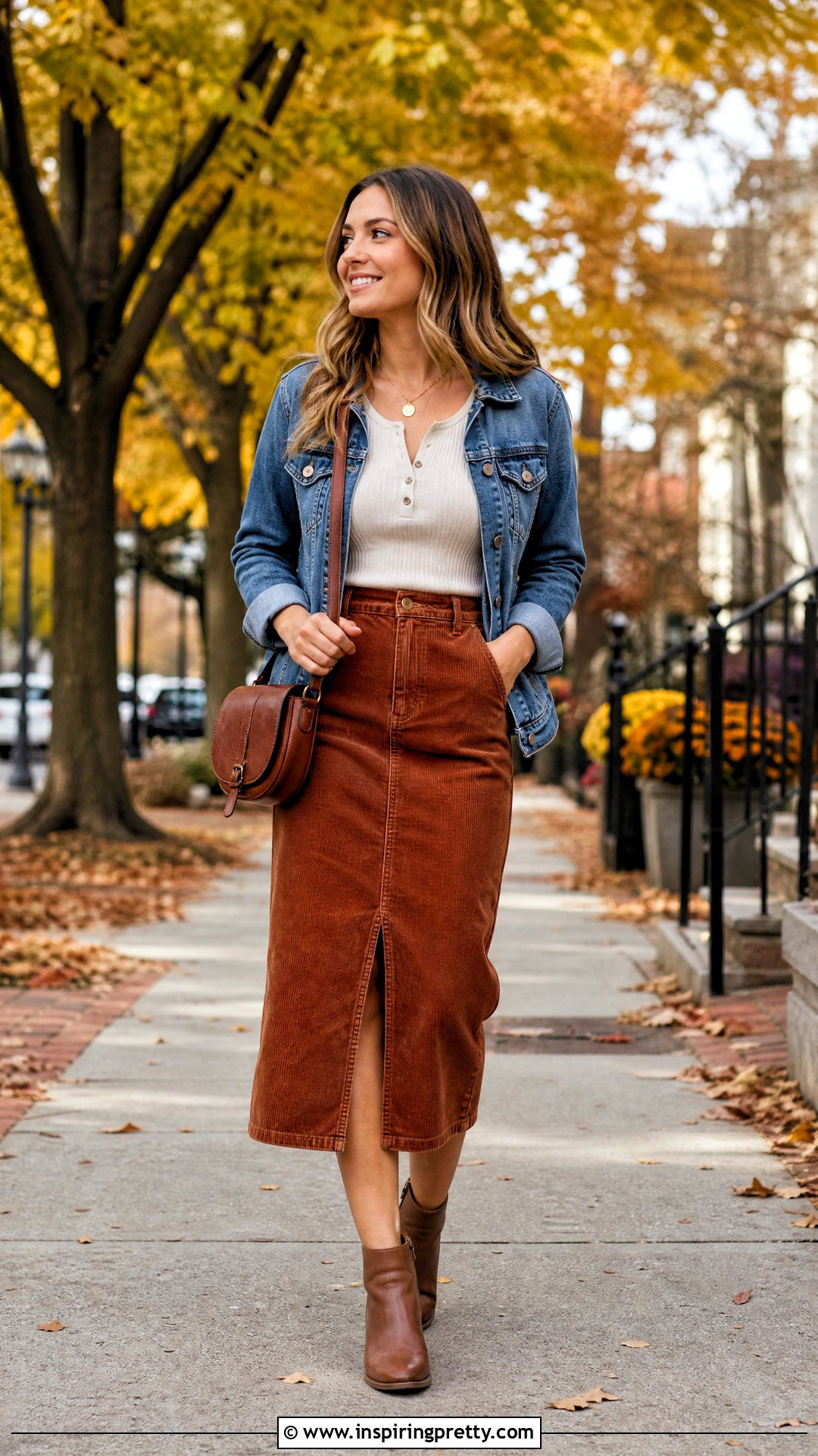 Henley Top With Corduroy Skirt Outfit - 50 aesthetic tops outfit ideas