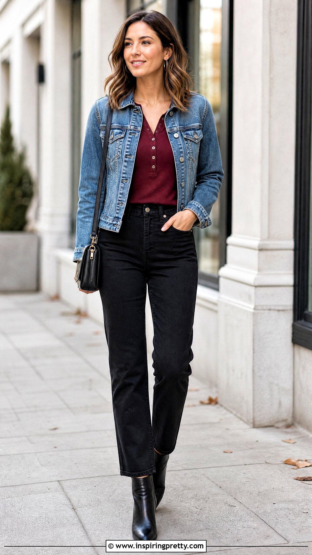 Henley Top With Denim Jacket And Black Jeans - 50 henley top outfit ideas