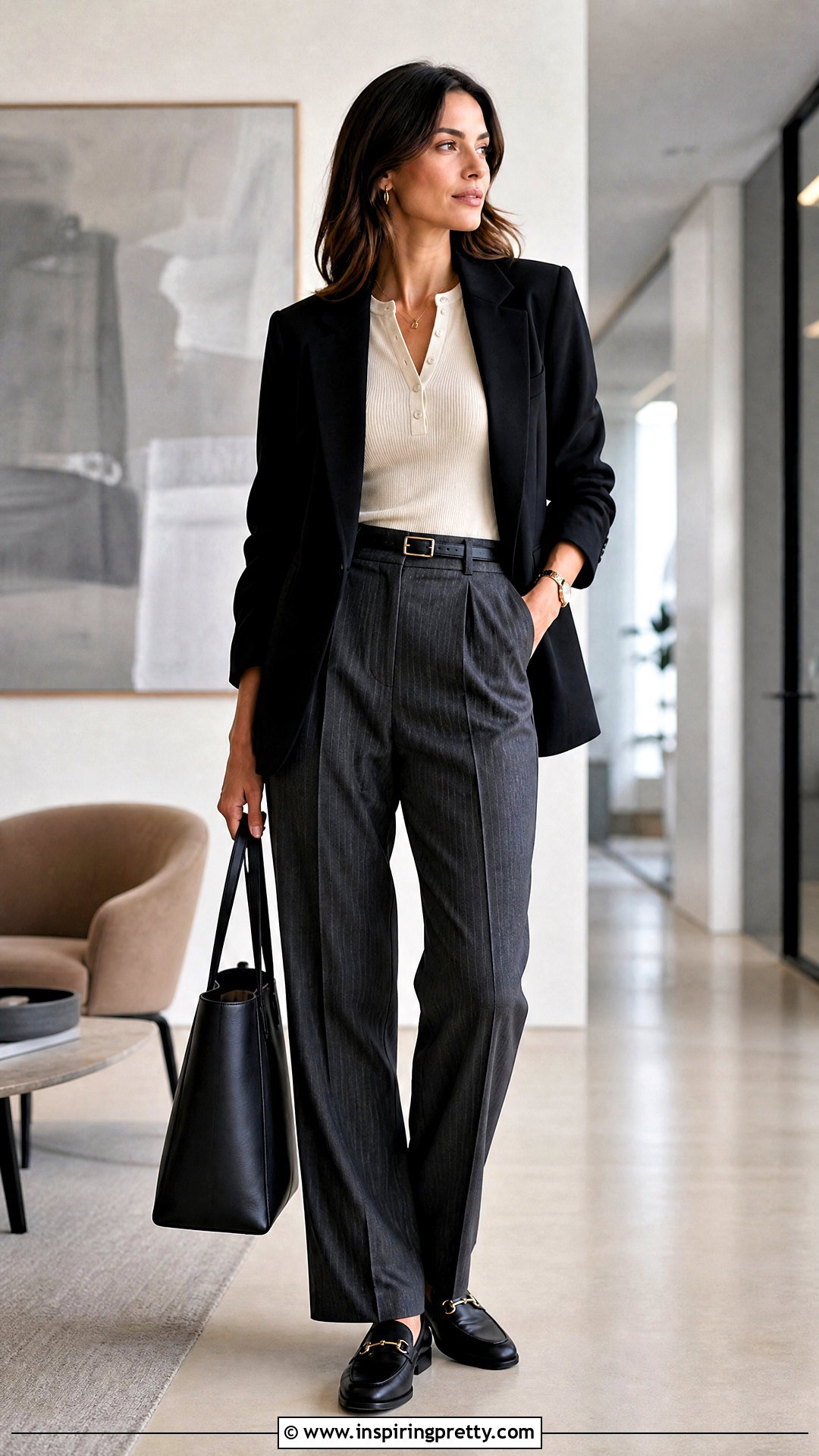 Henley Top With Pinstripe Trousers - 50 Henley Top Outfit Aesthetic Ideas