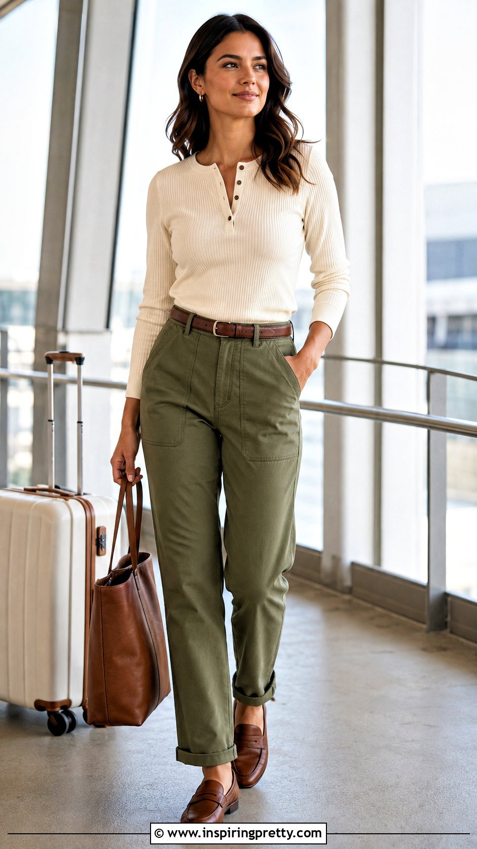 Henley Top With Tailored Utility Pants - 50 Tops For Women Stylish Classy Ideas