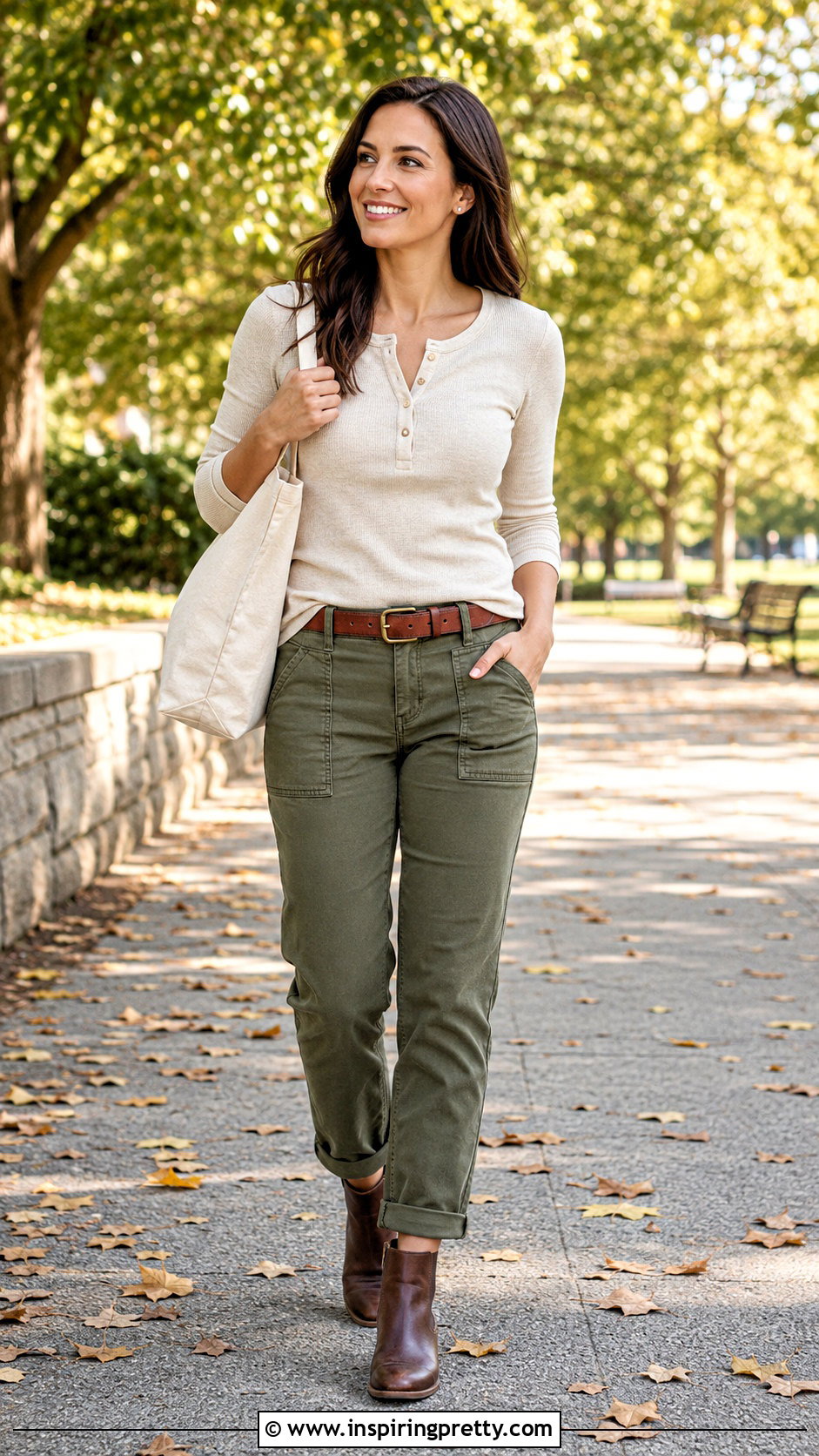 Henley Top With Utility Pants - 50 simple tops for women
