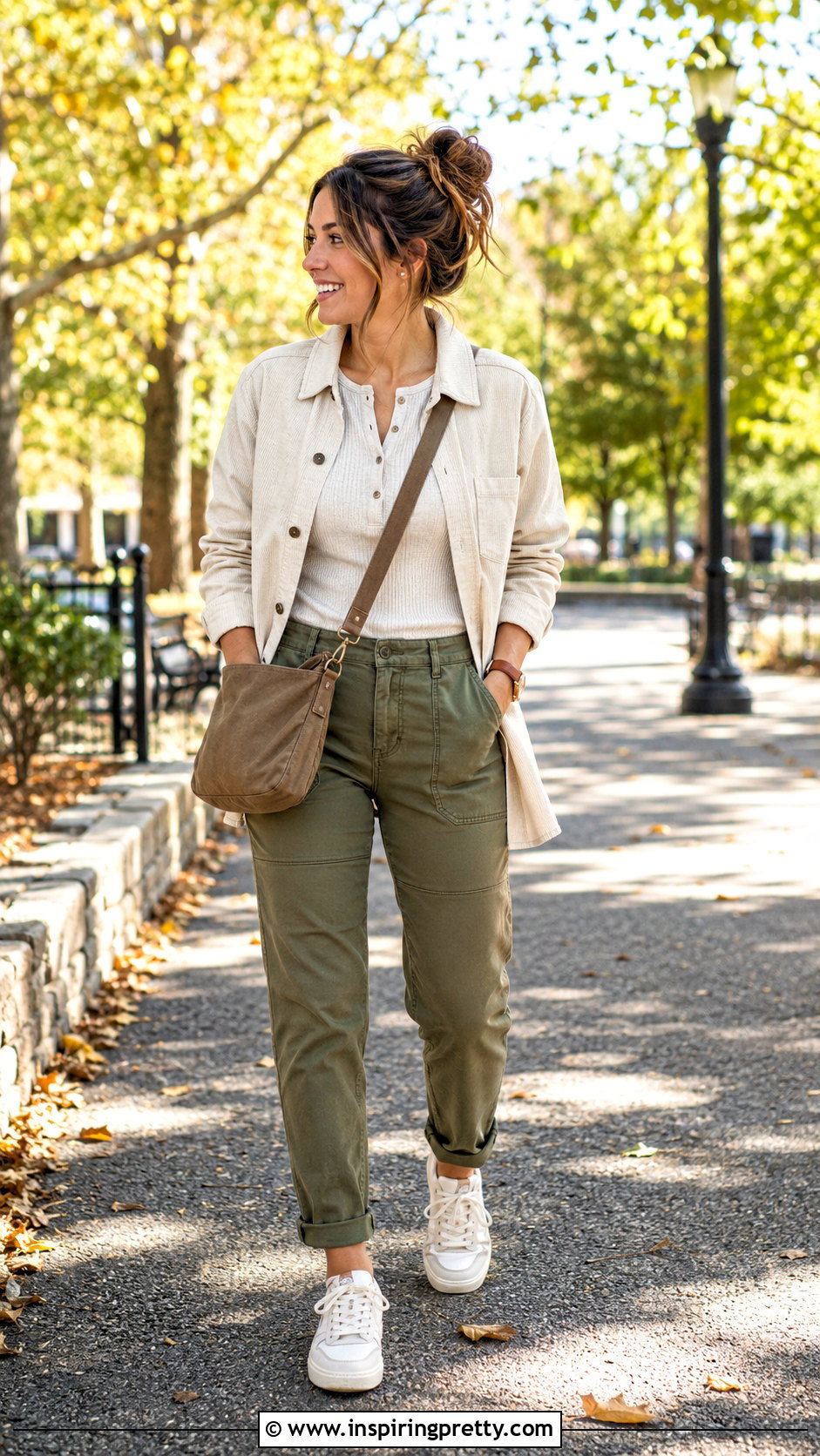 Henley Top With Utility Pants - 50 Women Tops Outfit ideas