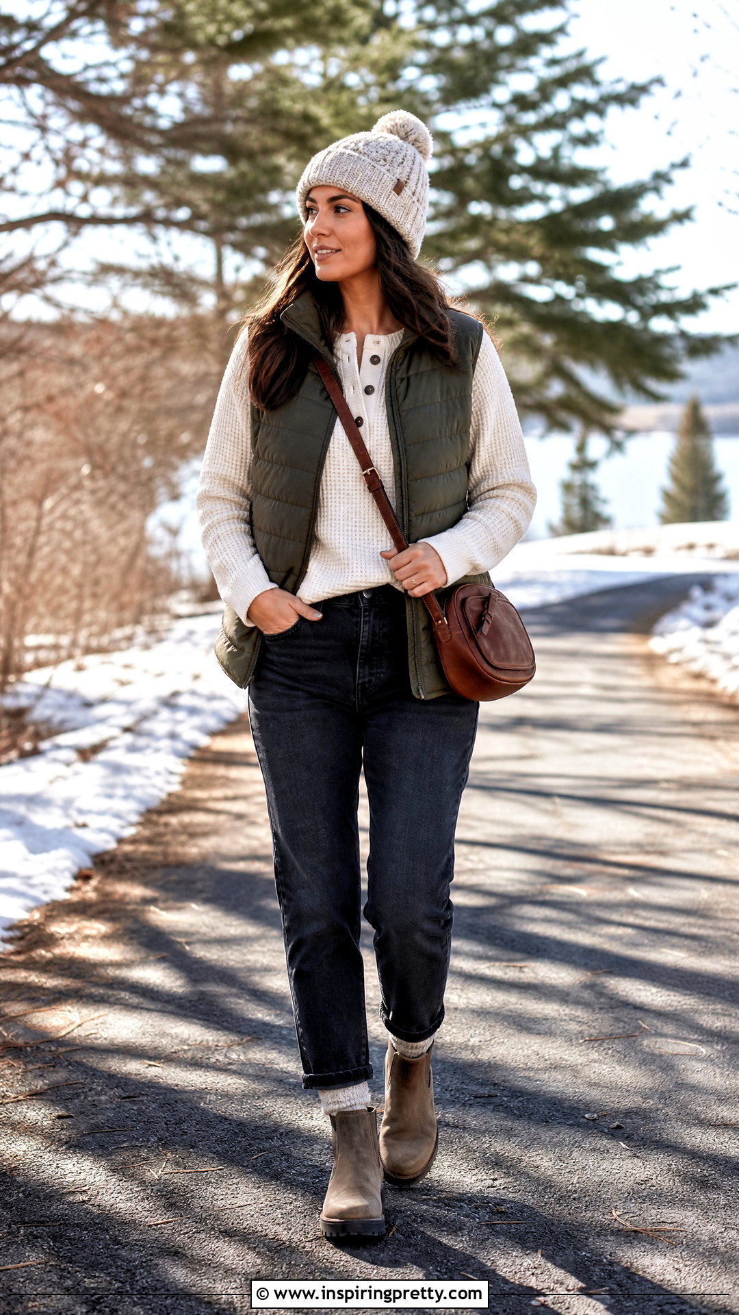 Henley Top With a Puffer Vest - 50 Henley Top Outfit Aesthetic Ideas