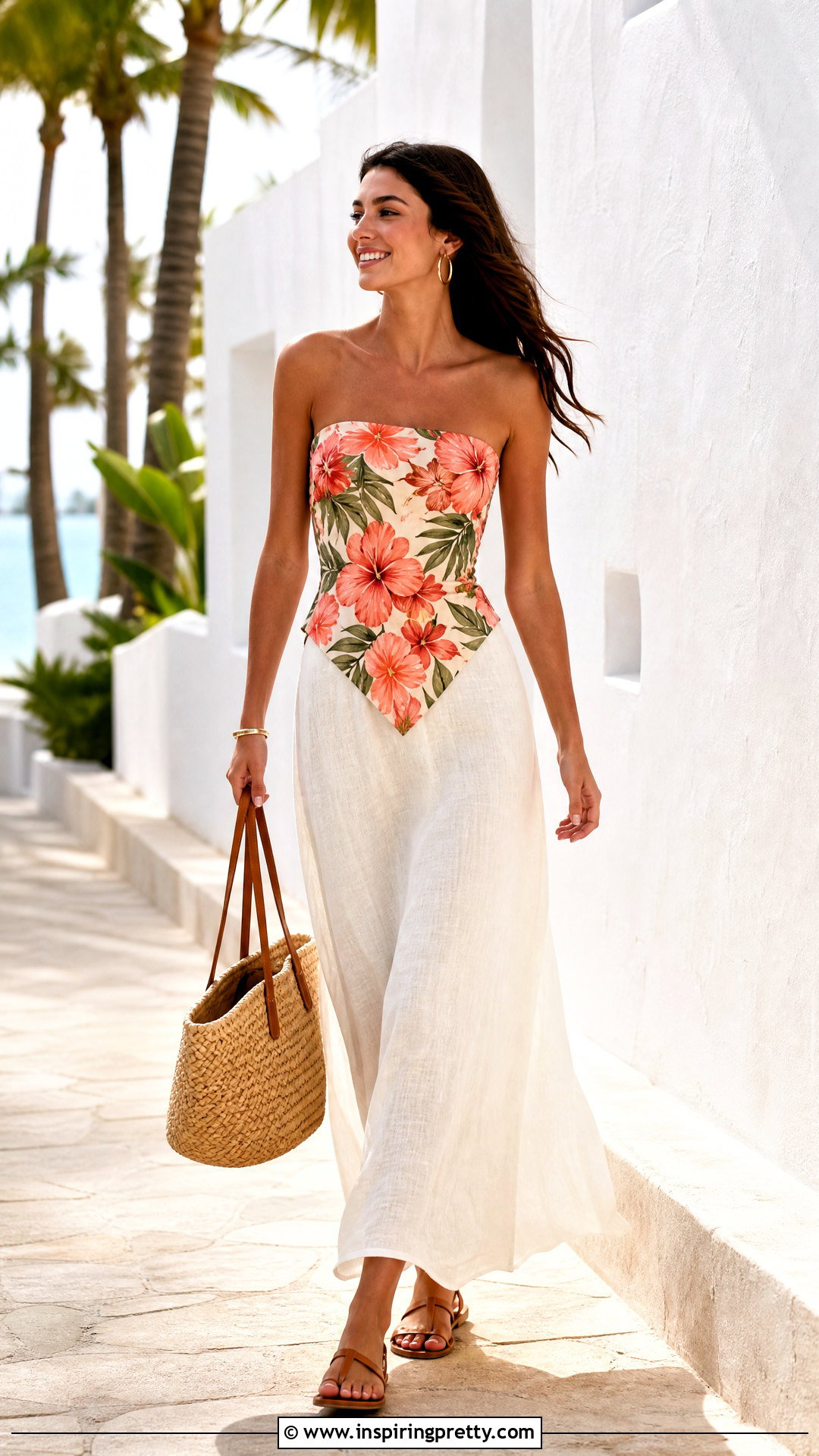 Hibiscus Flower Top With Linen Maxi Skirt - 50 flower top photoshoot ideas