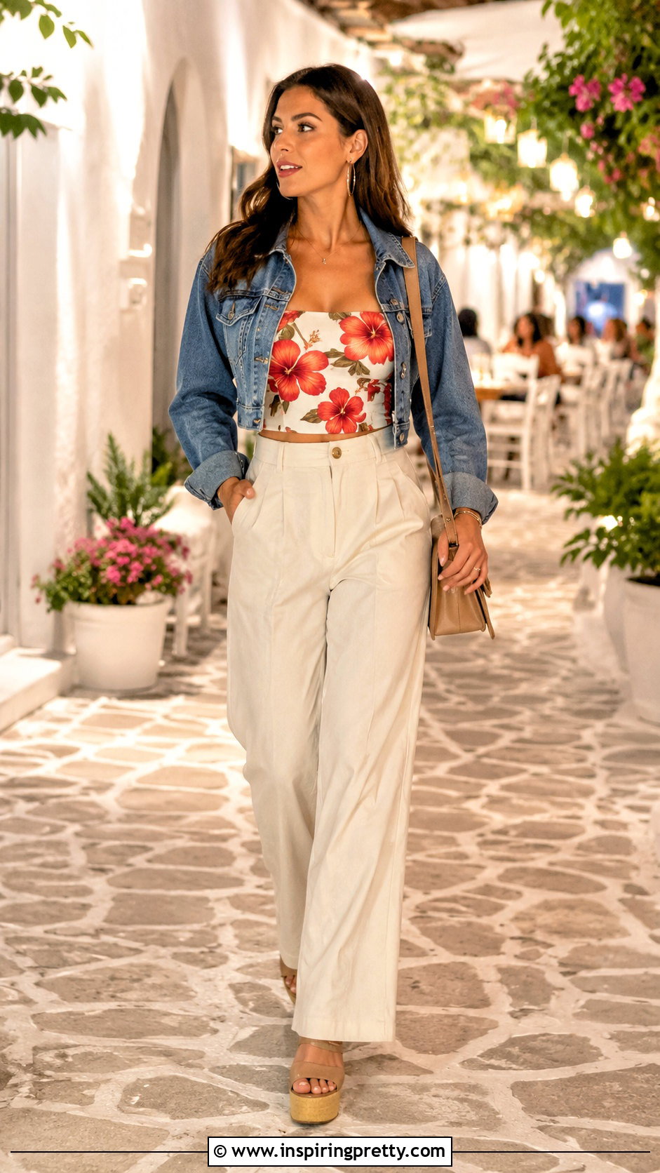 Hibiscus Top With Cropped Denim Jacket - 50 Hibiscus Tops