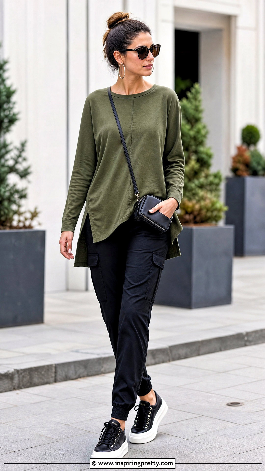 High Low Hem Top With Cargo Pants - 25 Belly Hiding Tops outfit ideas