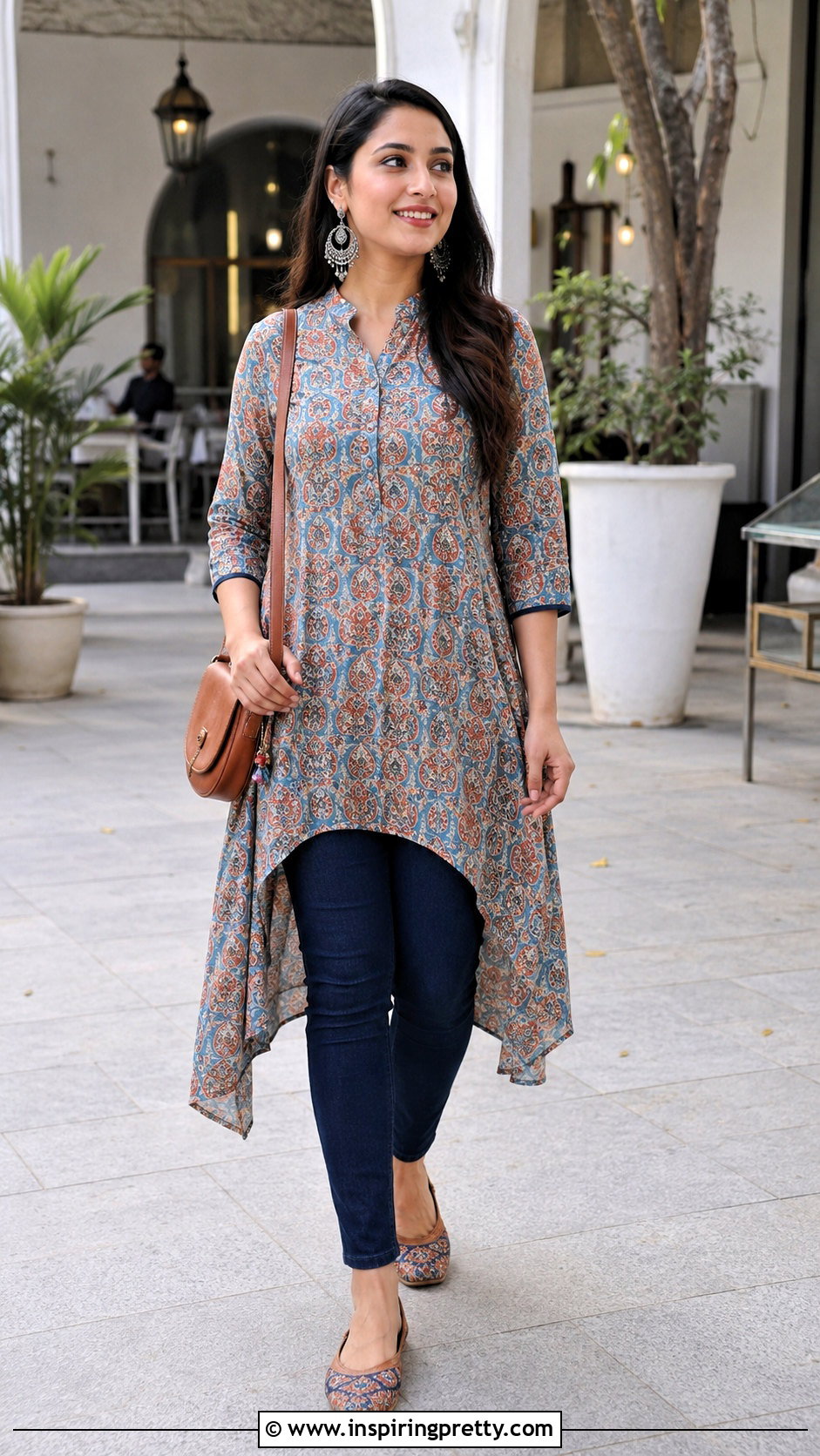 High Low Indo Western Kurta Top With Skinny Jeans - 50 Indo Western Tops outfit ideas