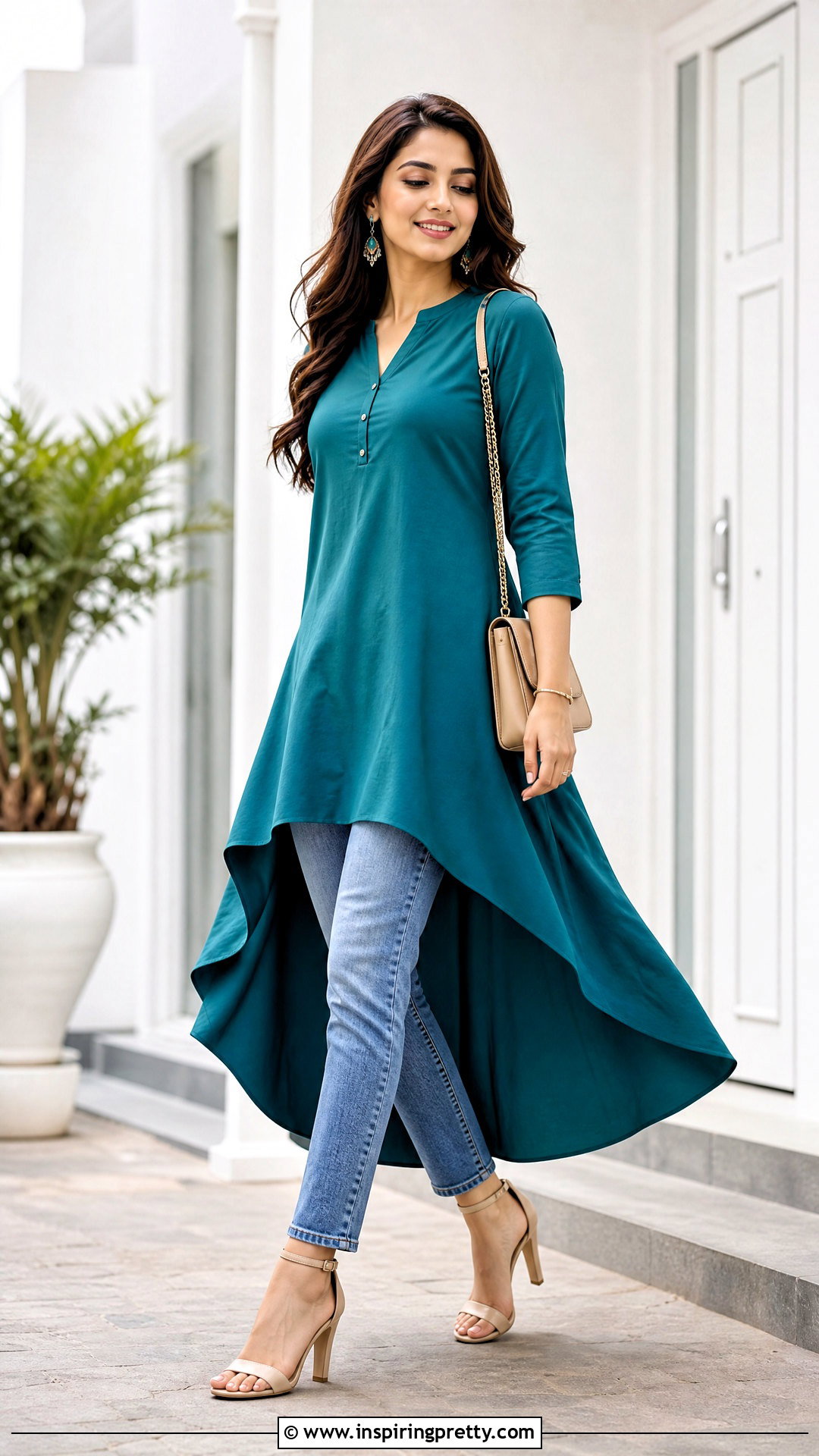 High Low Kurti With Skinny Jeans - 50 kurti tops for jeans