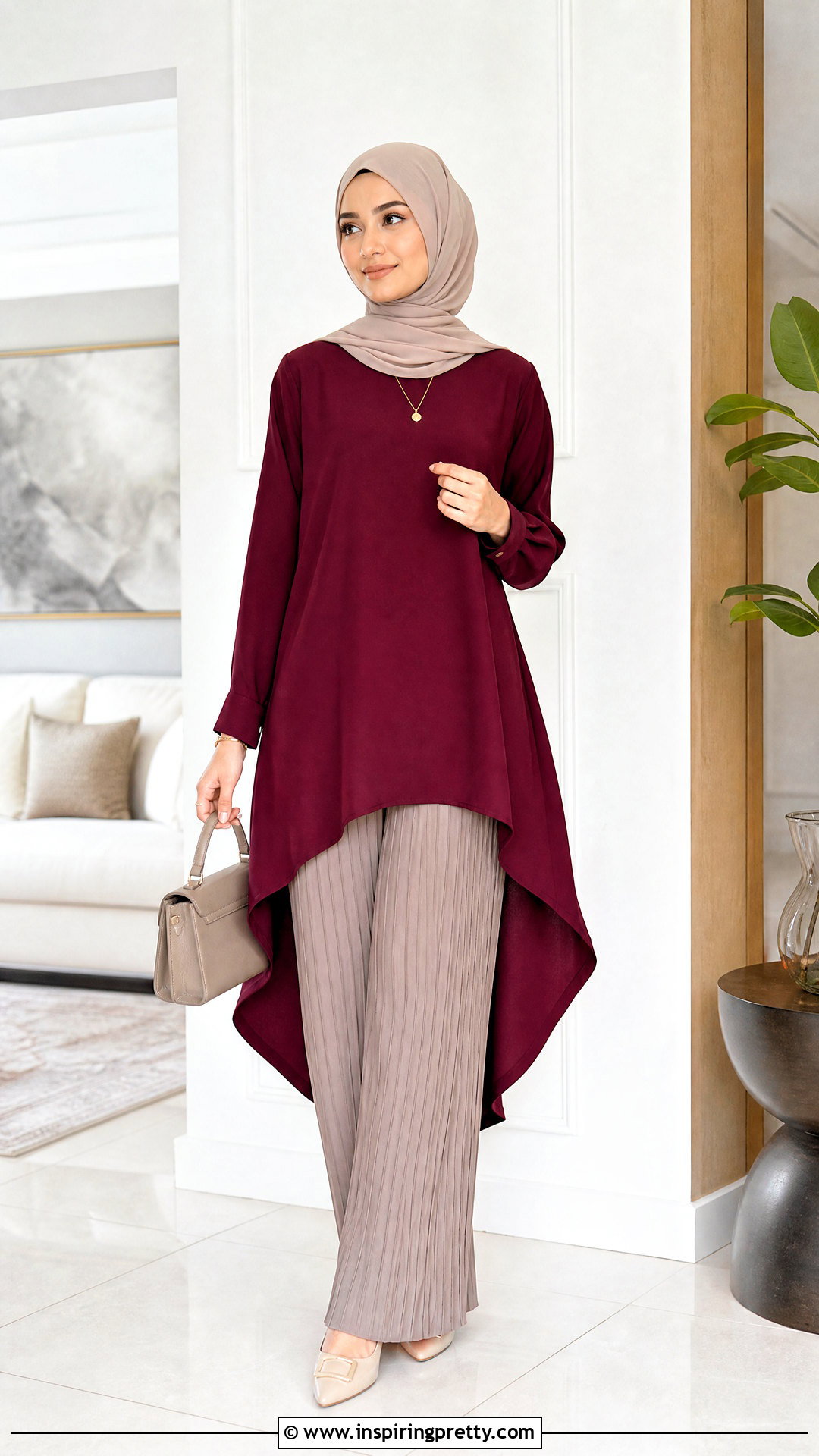High Low Long Top With Pleated Trousers - 50 long tops designs for muslims