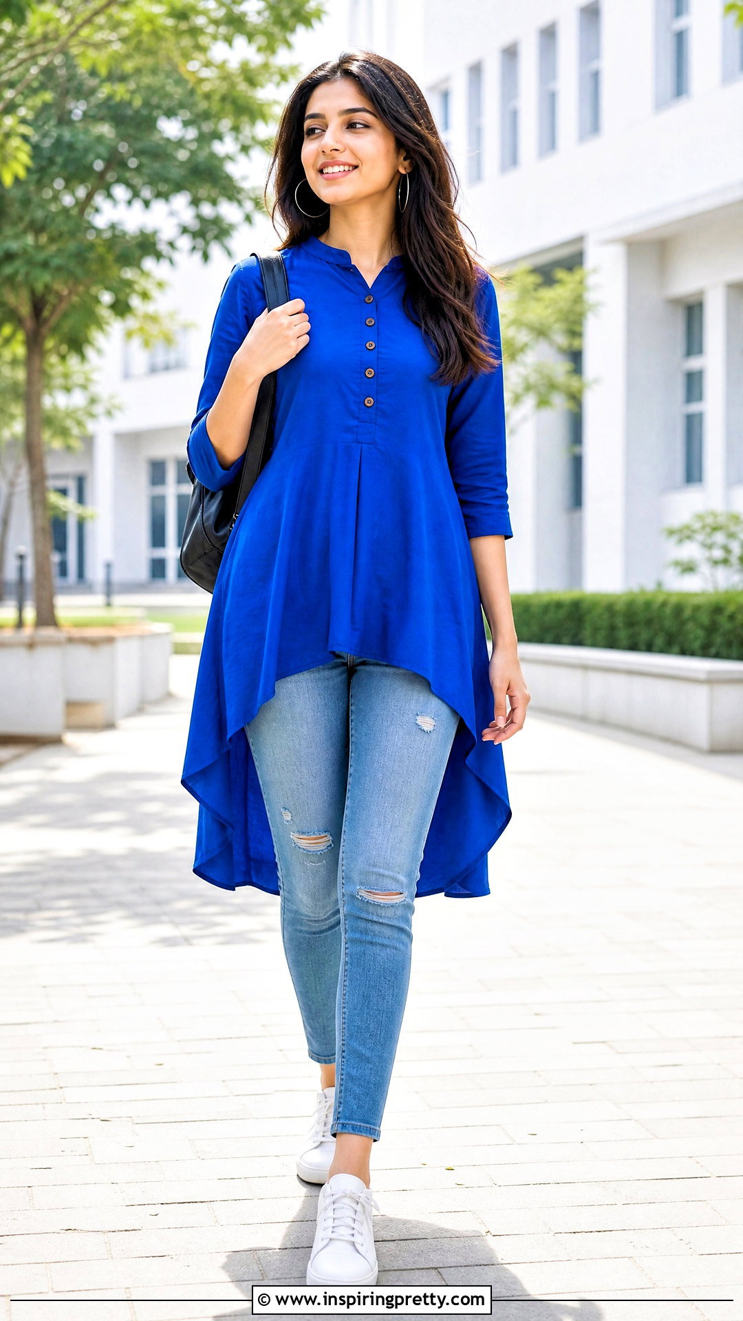 High Low Short Kurti With Ripped Jeans - 50 short kurti top outfit ideas