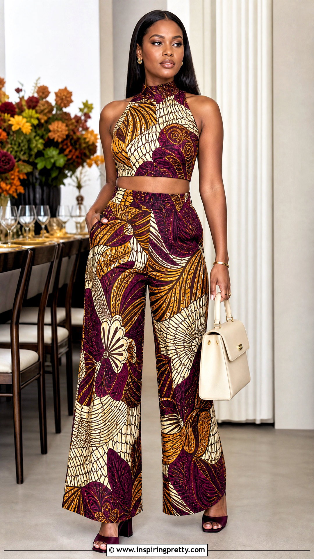 High Neck Ankara Palazzo Trouser And Crop Top - 50 Ankara Palazzo Trouser And Crop Top outfit ideas