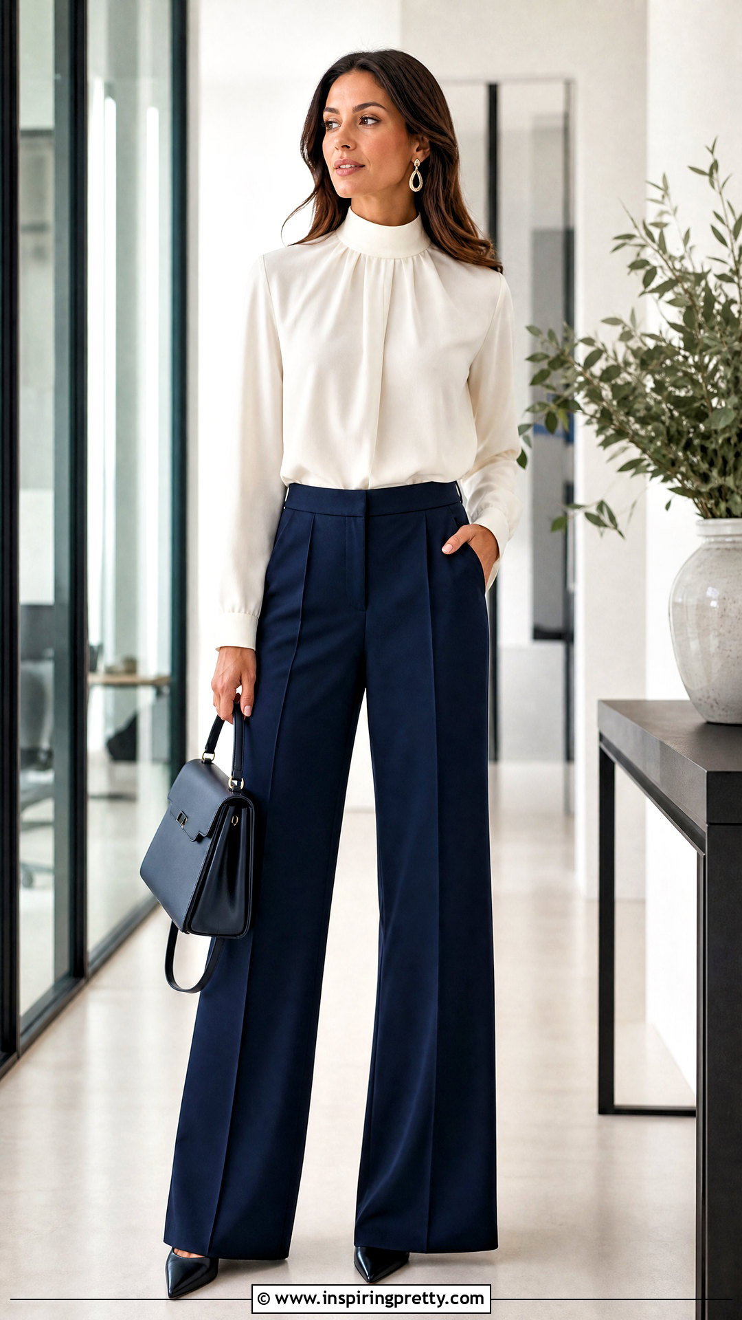 High Neck Blouse Top Outfit - 50 chic top outfit ideas