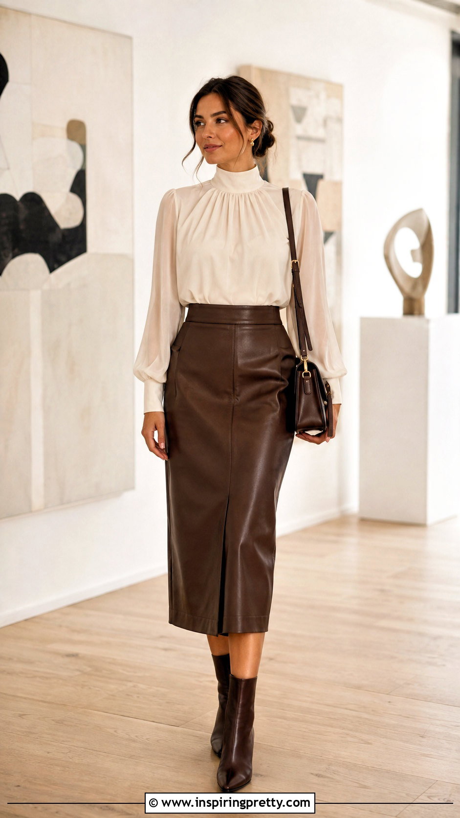 High Neck Blouse With Leather Skirt - 50 Tops For Women Stylish Classy Ideas