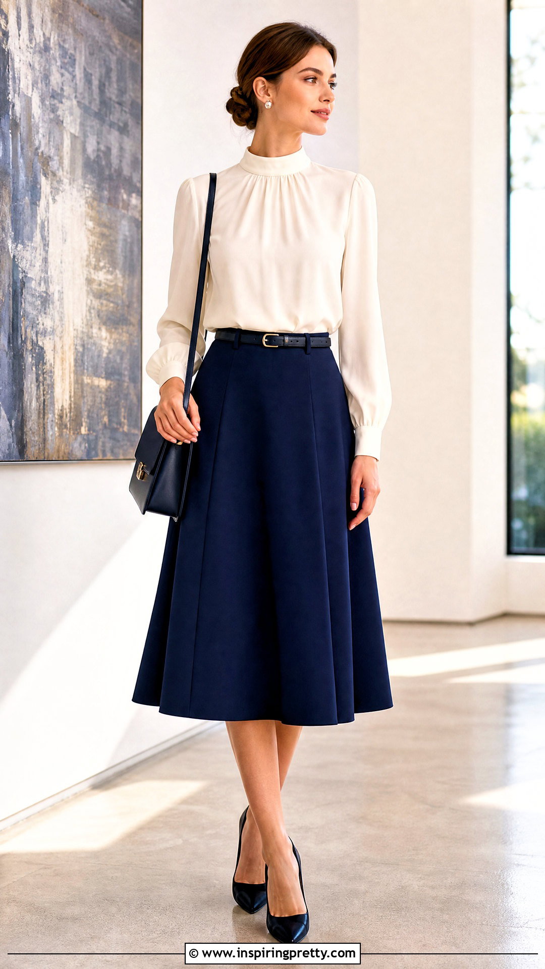 High Neck Blouse With Midi Skirt - 50 formal tops for women