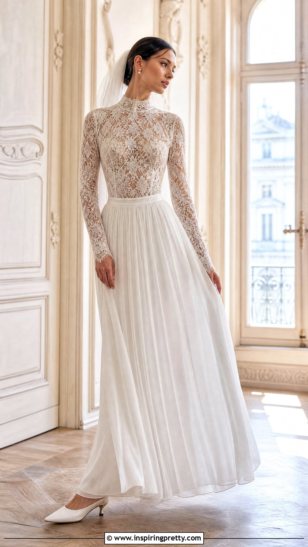 High Neck Bridal Bodysuit With Pleated Skirt - 20 Bridal Bodysuit Top outfit ideas