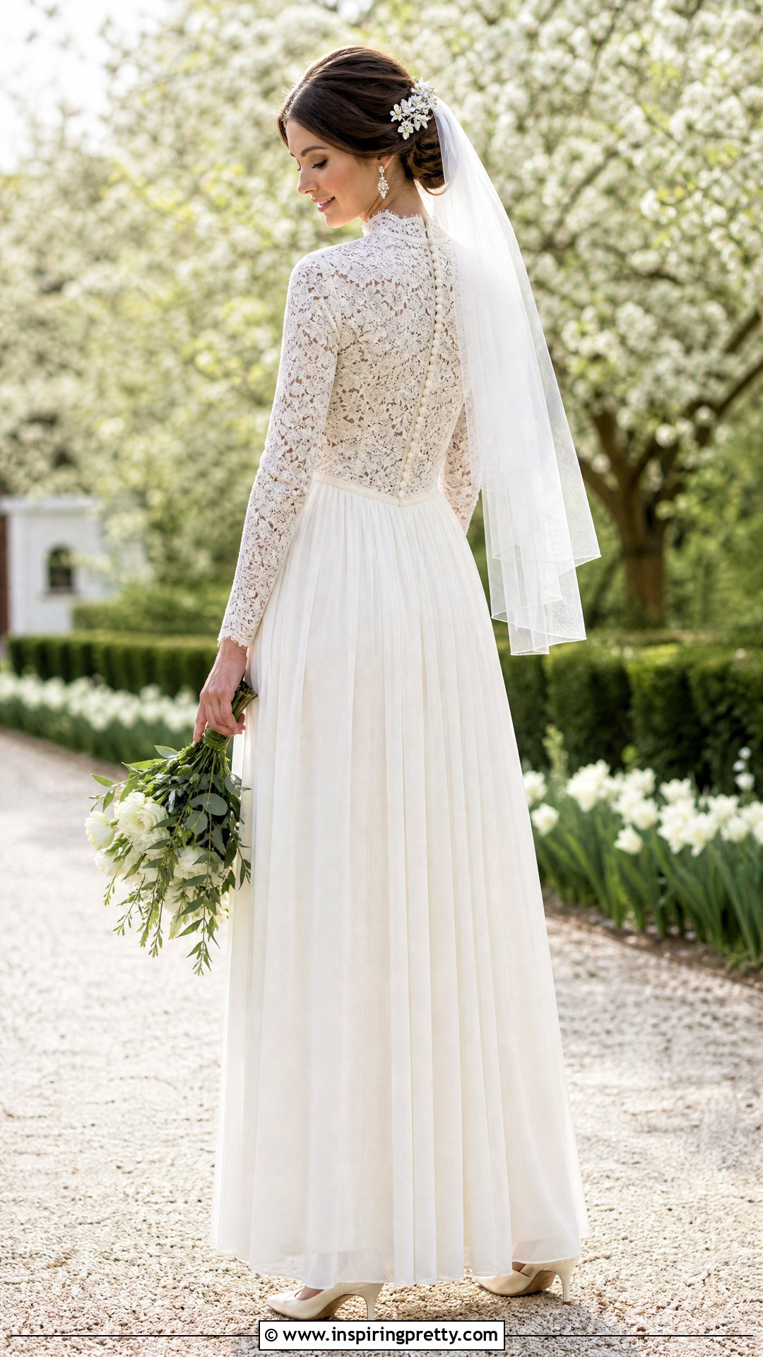 High Neck Bridal Top With Chiffon Skirt - 20 bride skirt and top outfit ideas
