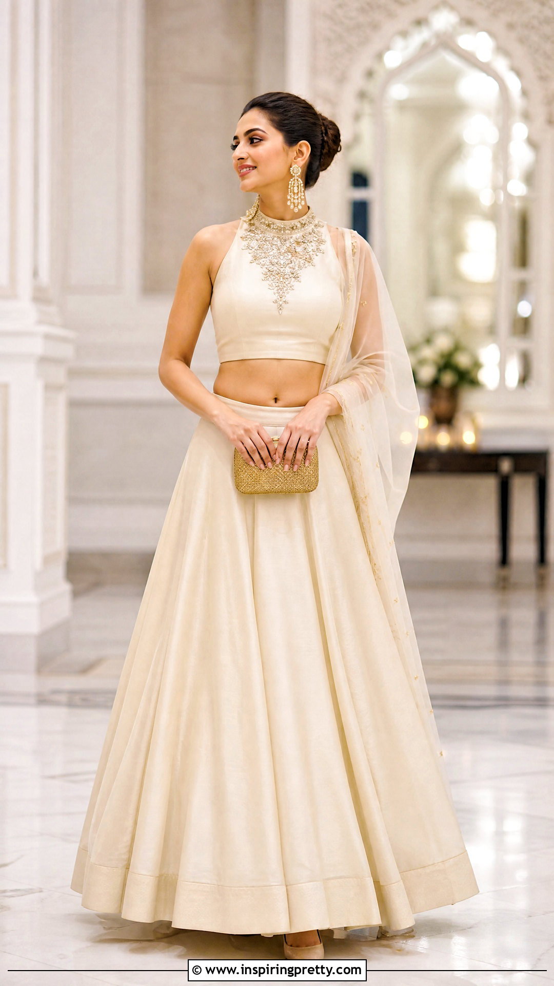 High Neck Crop Top Blouse With Lehenga - 50 crop top blouse designs