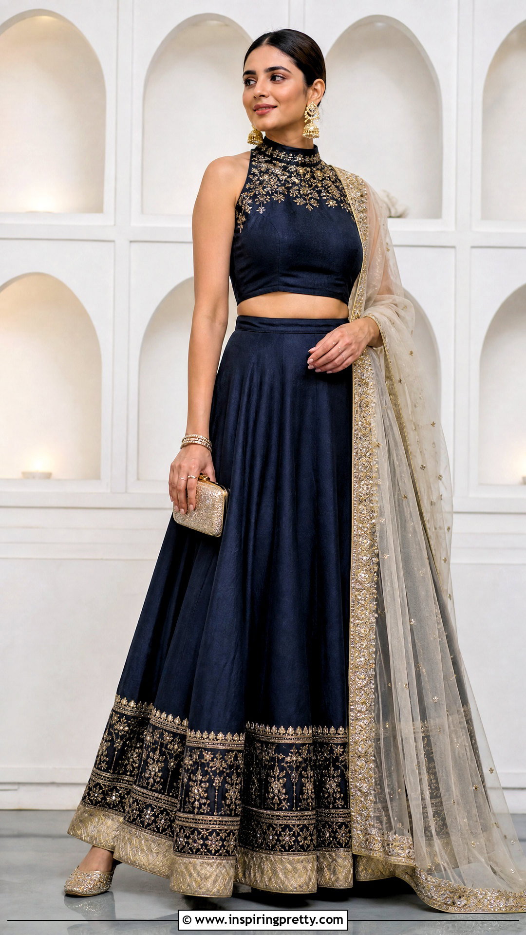 High Neck Crop Top Lehenga - 50 crop top lehenga outfit ideas