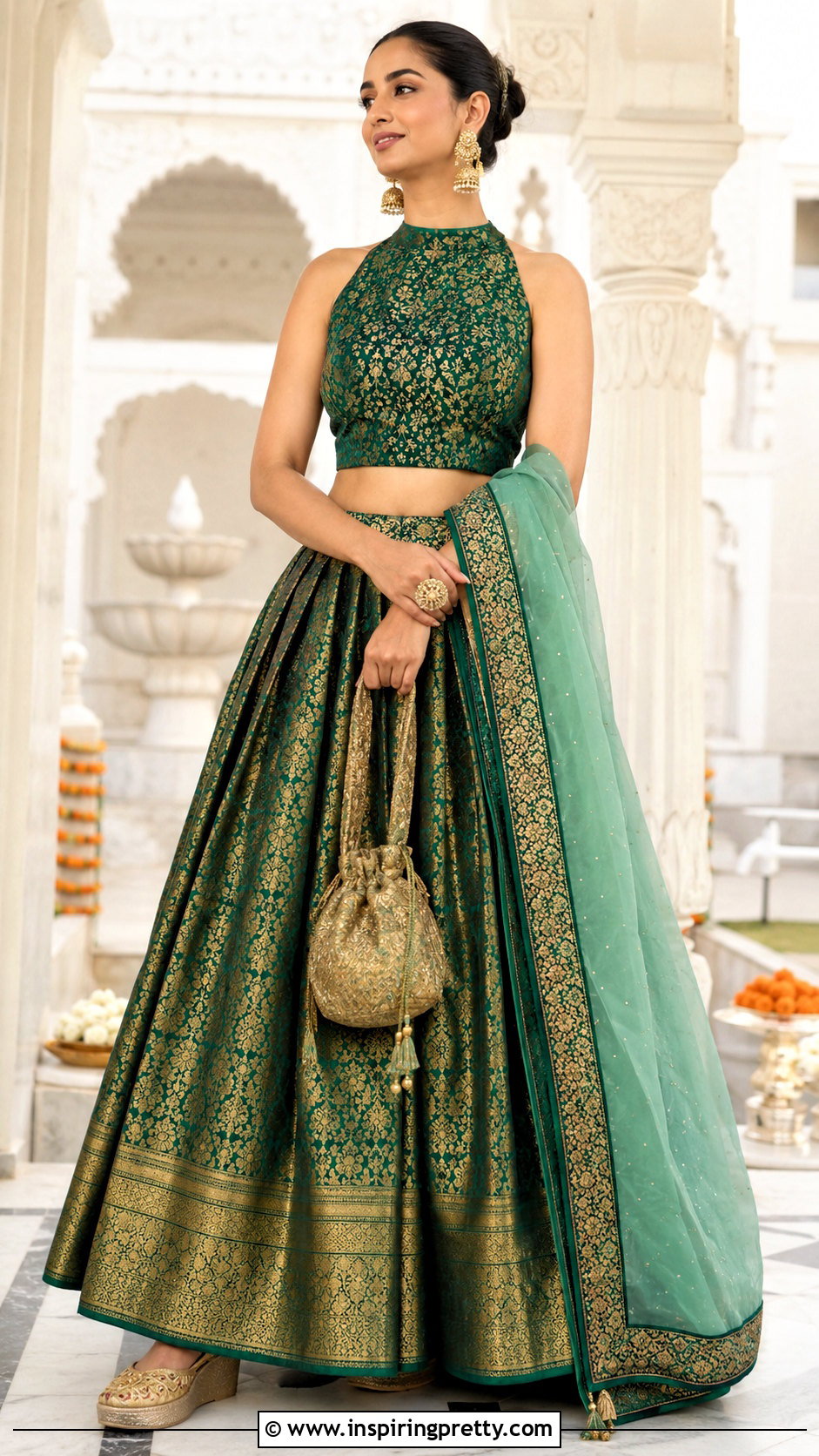 High Neck Crop Top With Banarasi Lehenga - 20 latest lehenga crop top designs