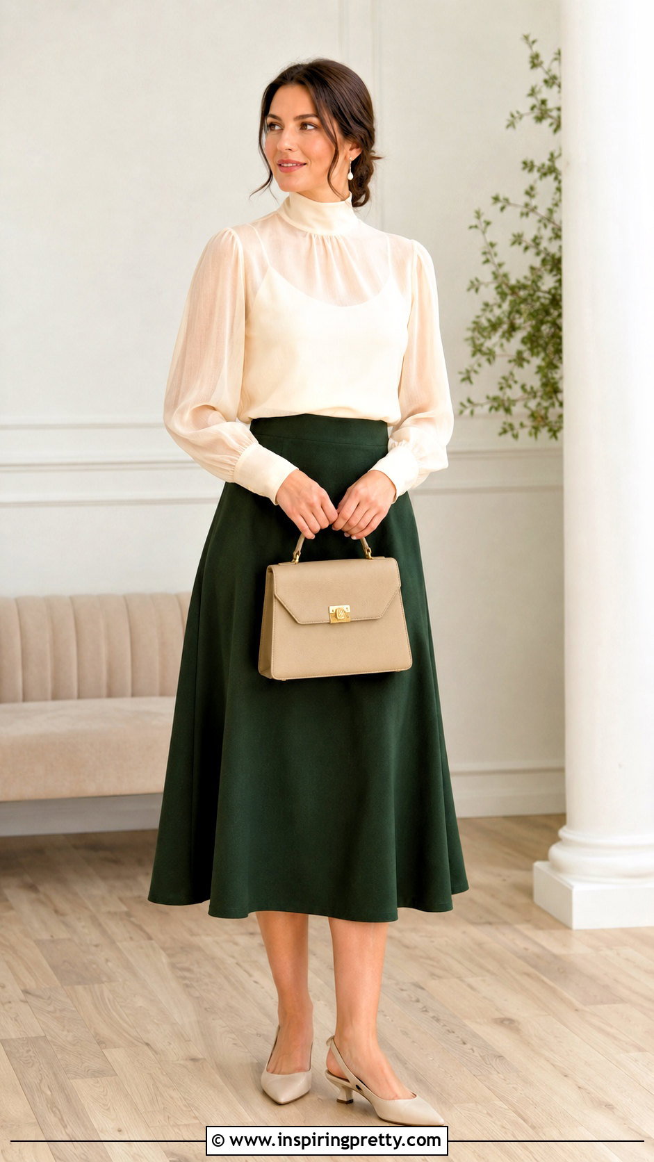 High Neck Diaphanous Top With A Line Skirt - 20 Diaphanous Tops