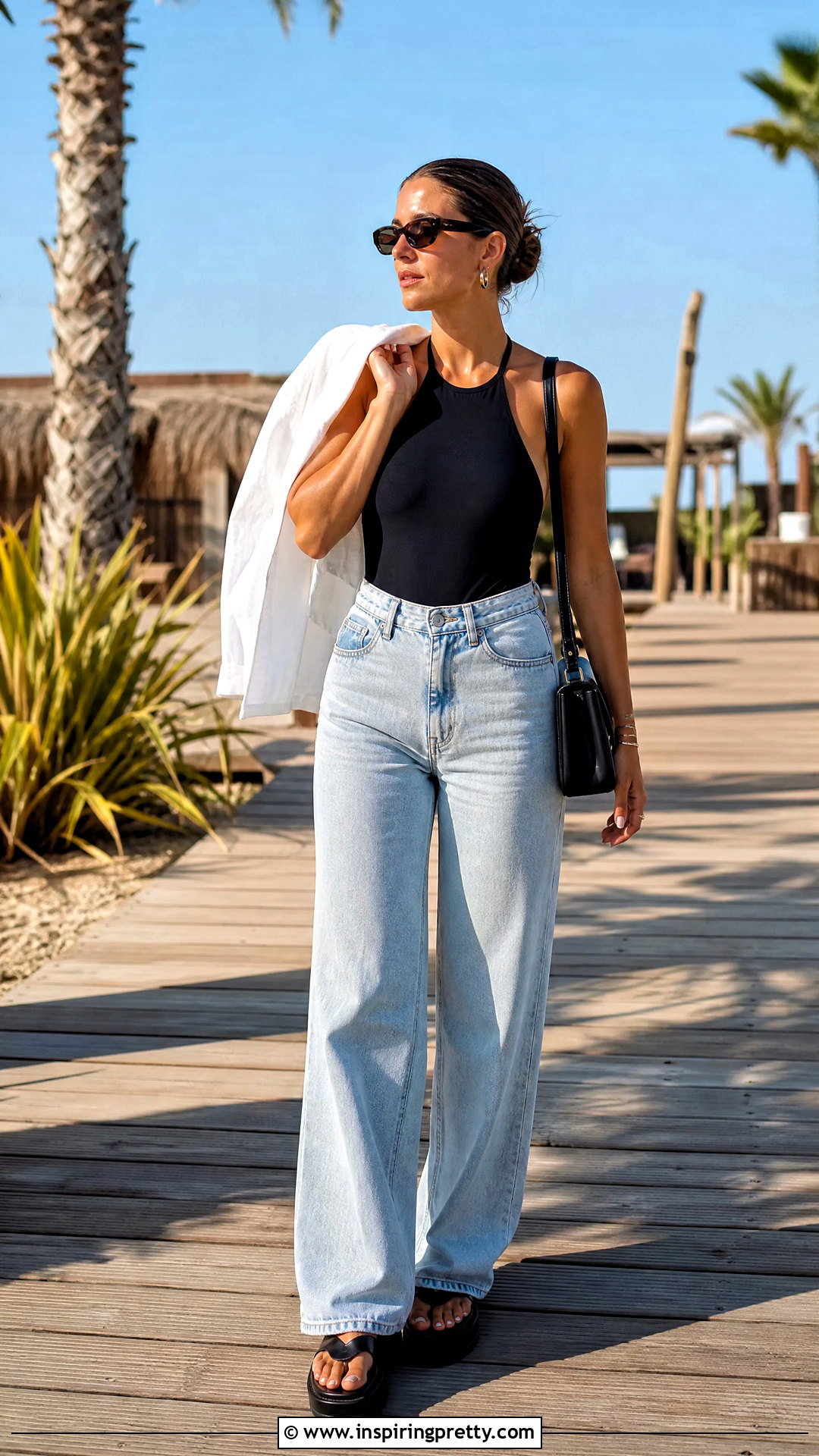 High Neck Halter Swim Top With Wide Leg Jeans - 25 high neck halter swim top outfit ideas