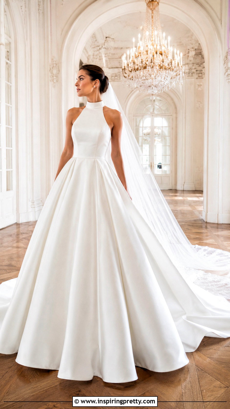 High Neck Halter Wedding Dress With Cathedral Veil - 50 halter top wedding dress outfit ideas