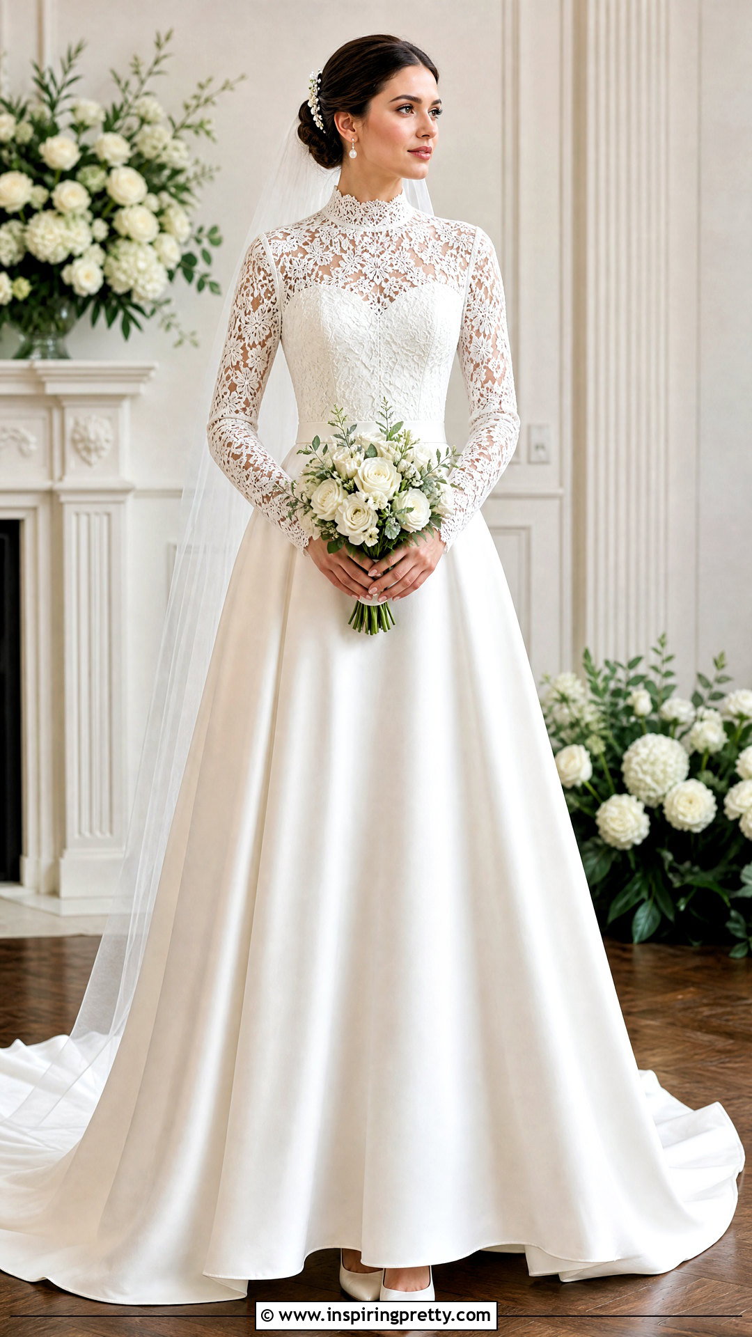 High Neck Lace Bridal Top With Satin Skirt - 20 bridal top separates