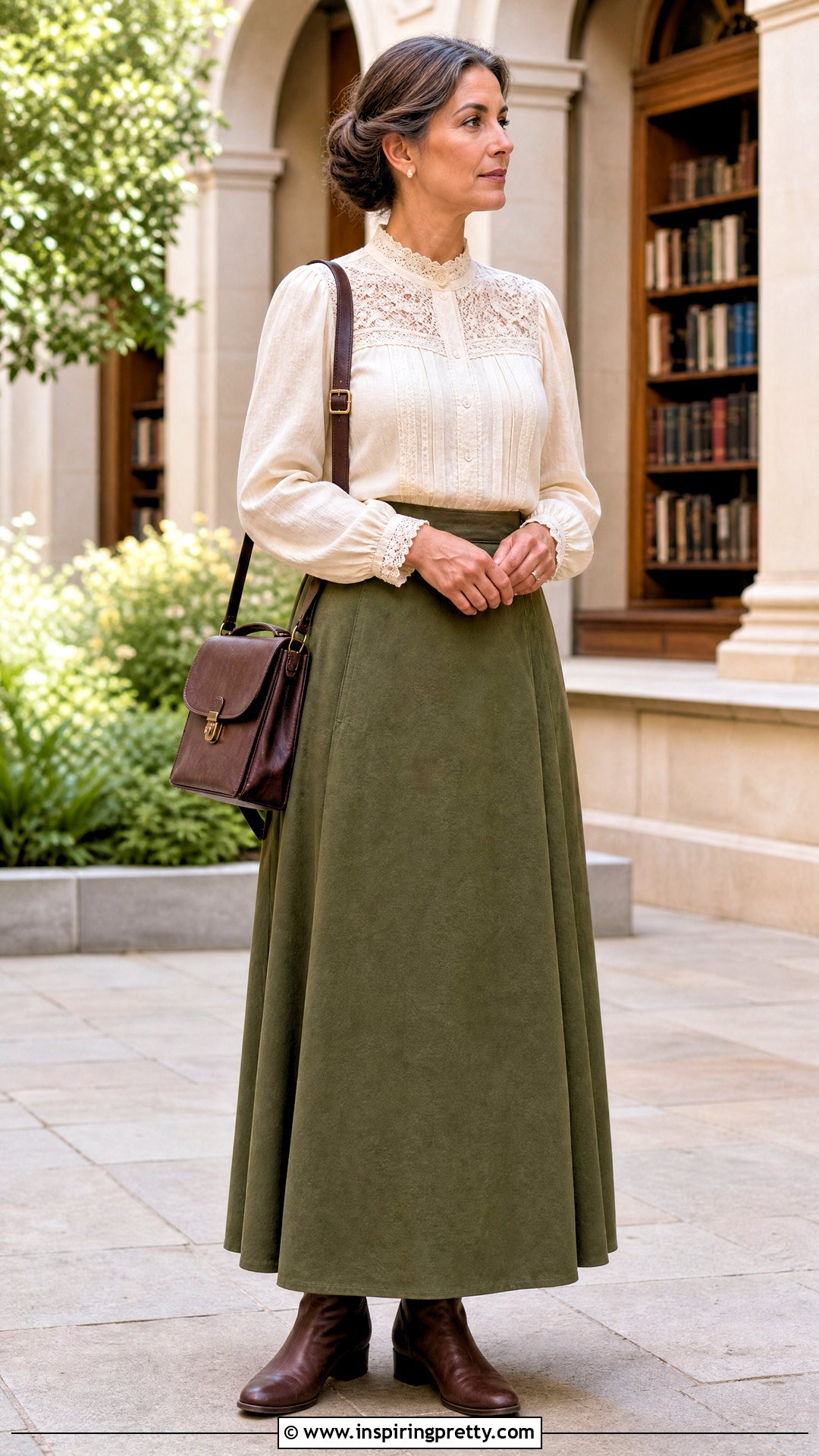 High Neck Lace Cottagecore Top With Long Skirt - 25 Cottagecore Tops For Women