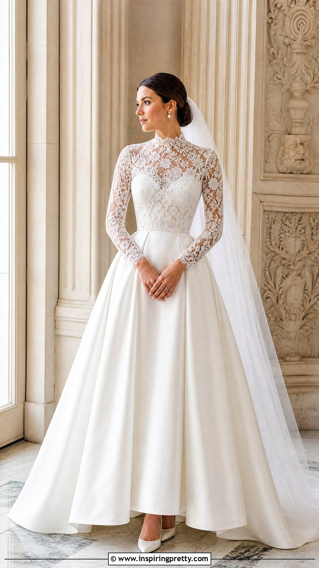 High Neck Lace Top And Satin Wedding Skirt - 20 Wedding Skirt And Top Two Pieces