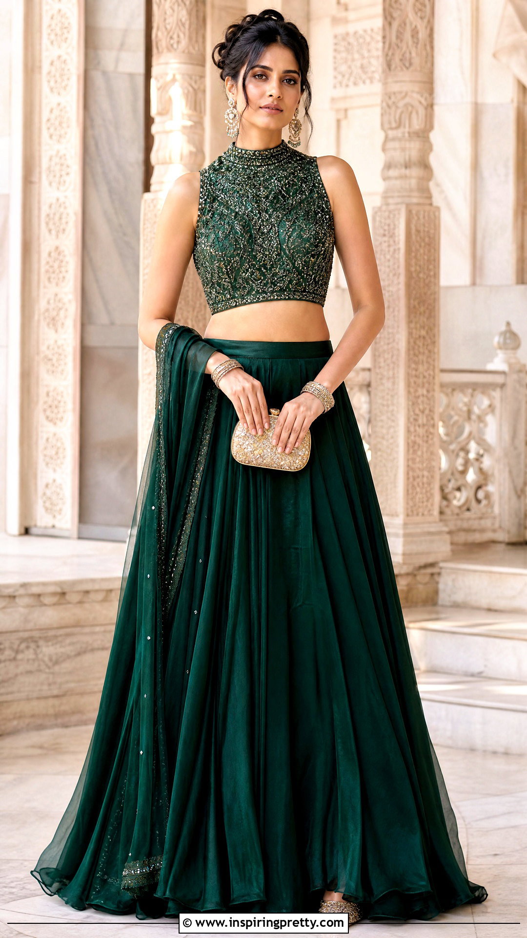 High Neck Lehenga Crop Top Outfit - 25 lahnga crop top outfit ideas