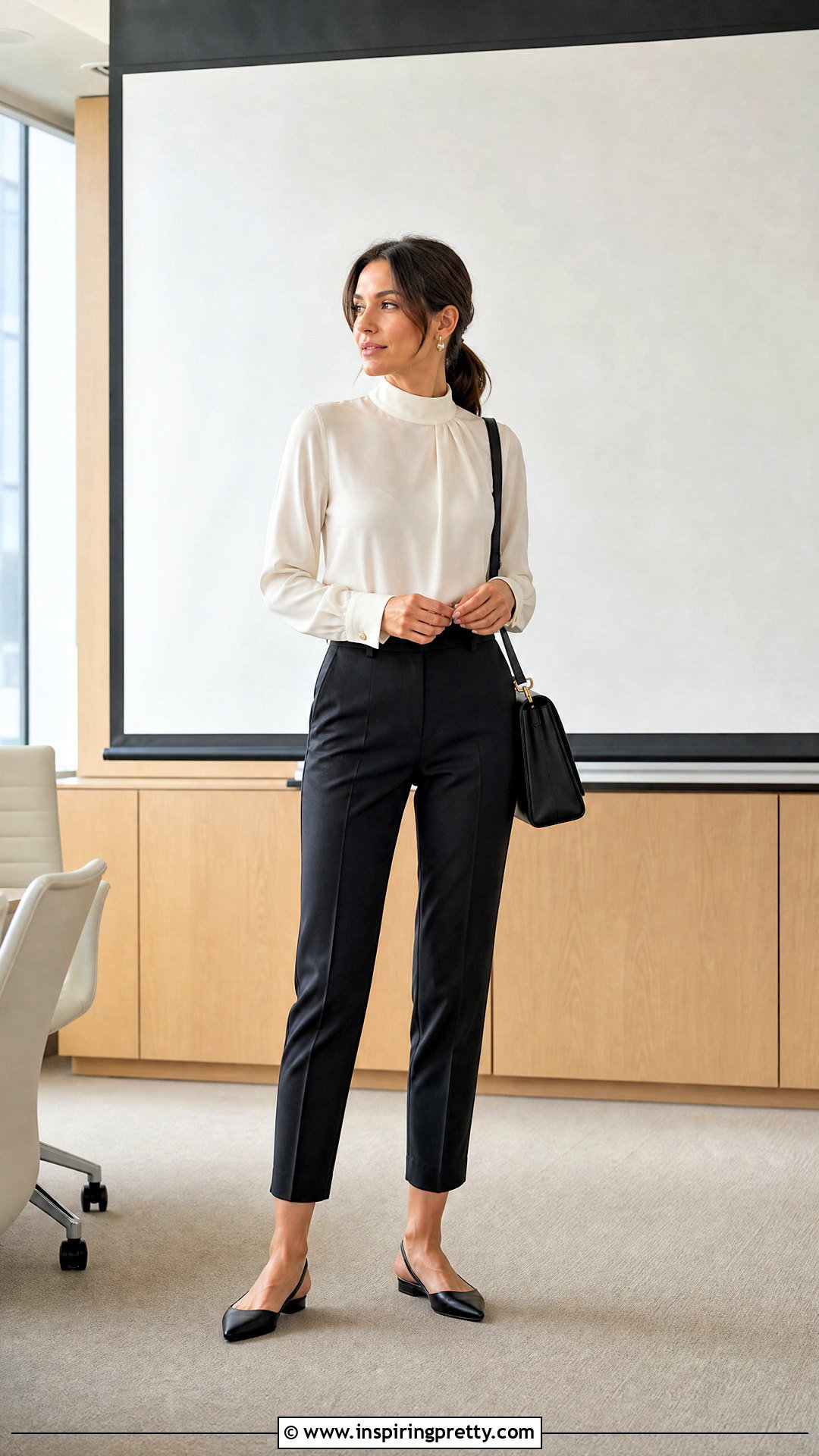 High Neck Office Blouse With Cropped Trousers - 50 office tops blouses work wear ideas