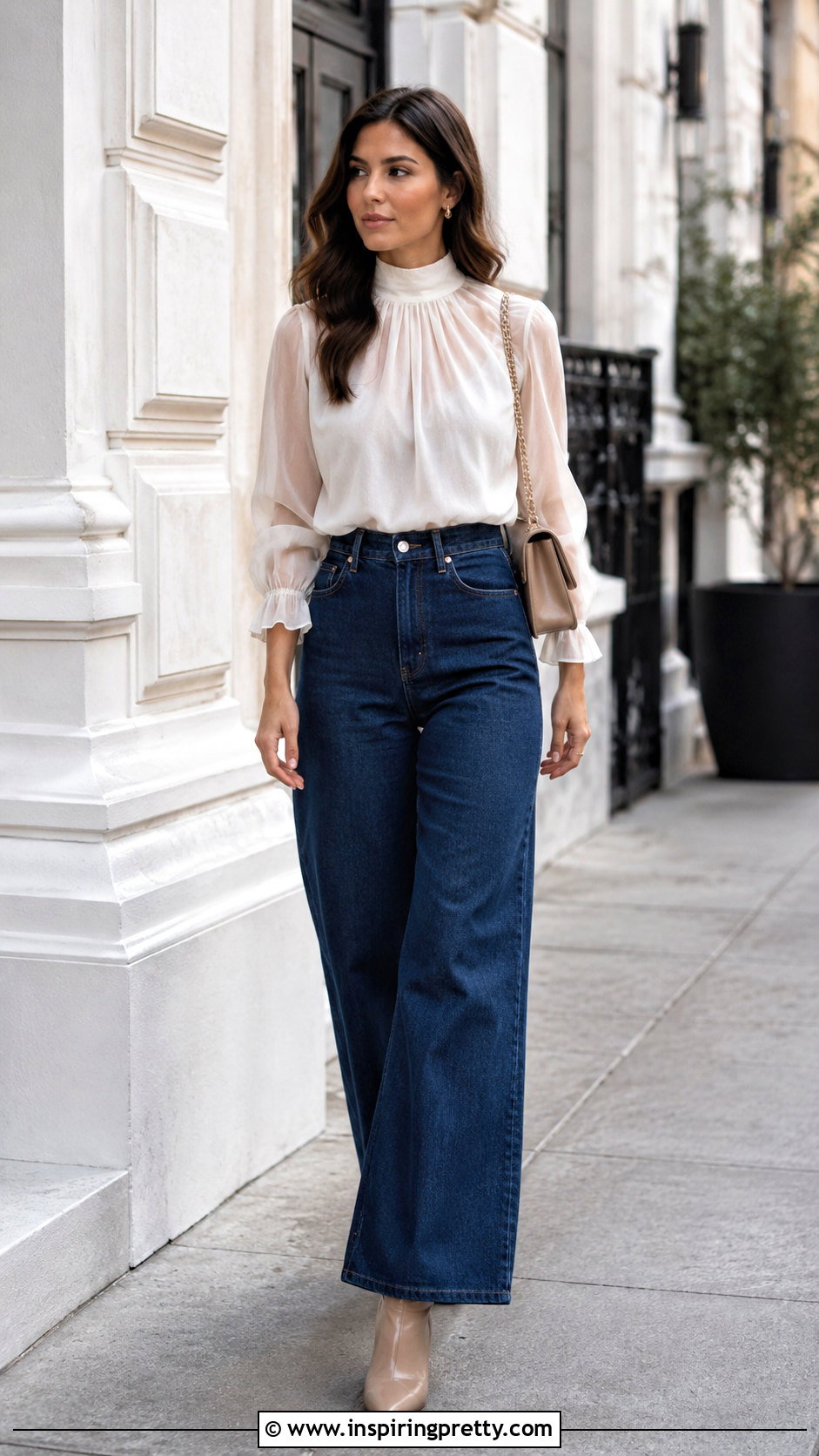 High Neck Organza Top With Wide Leg Jeans - 50 organza top styles