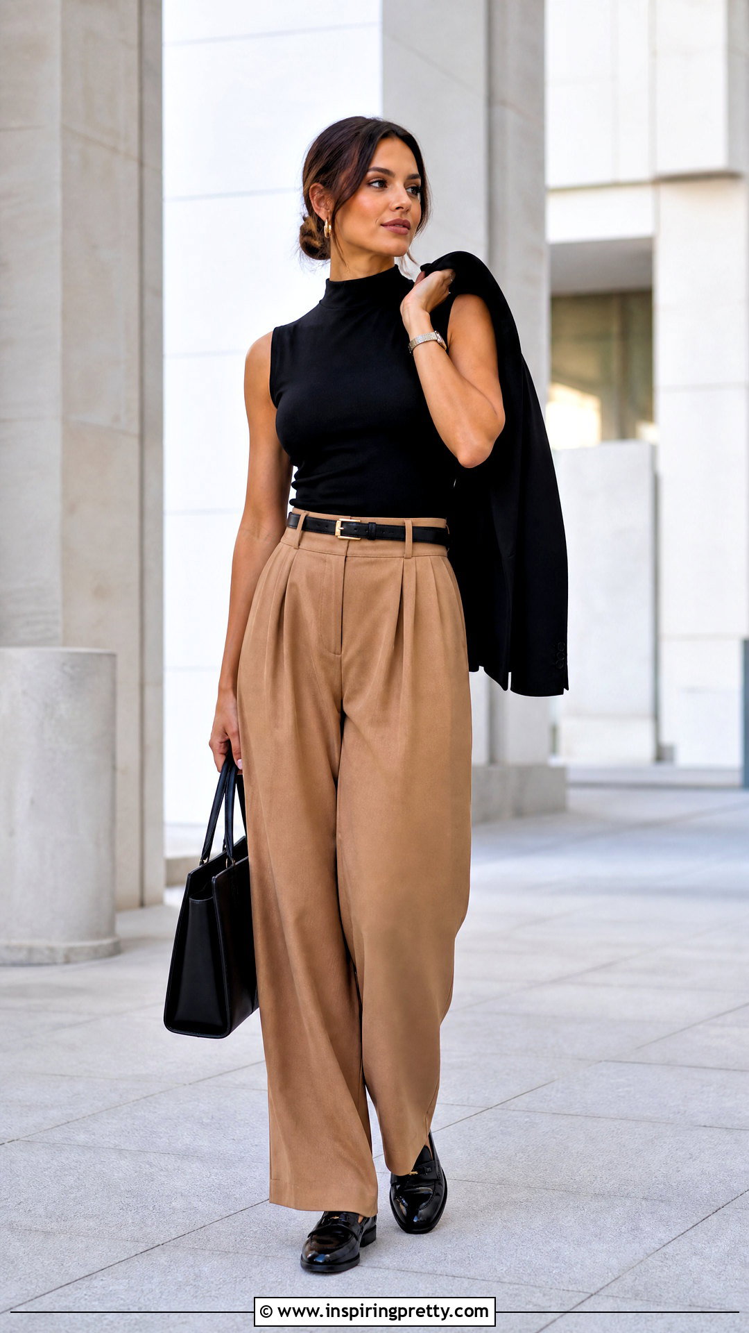 High Neck Tank Top With Pleated Trousers - 25 tank top capsule wardrobe ideas