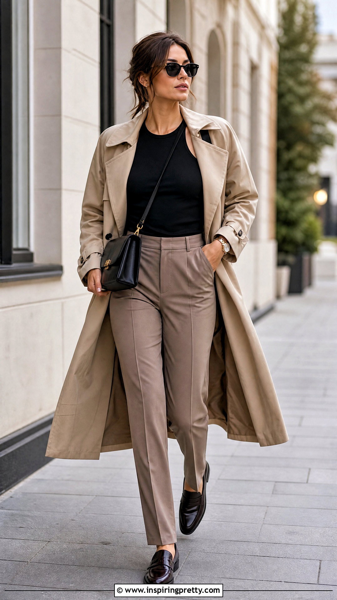 High Neck Tank Top With Trench Coat - 20 basic tank tops for layering ideas