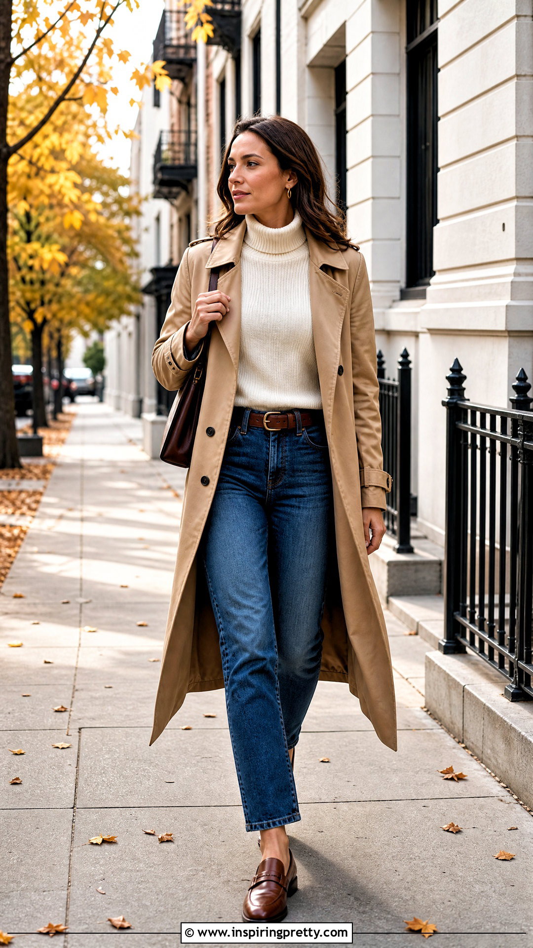 High Neck Top With Jeans And Trench Coat - 50 high neck top outfit ideas