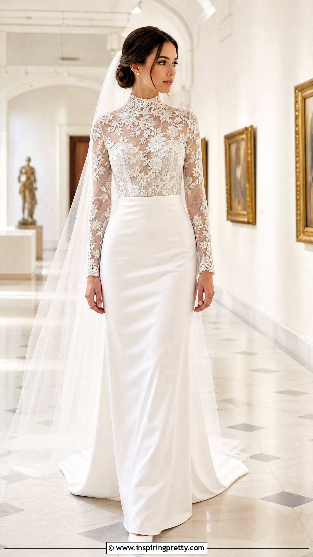 High Neck Wedding Dress With Lace Top And Plain Skirt - 25 Wedding Dresses Lace Top Plain Skirts