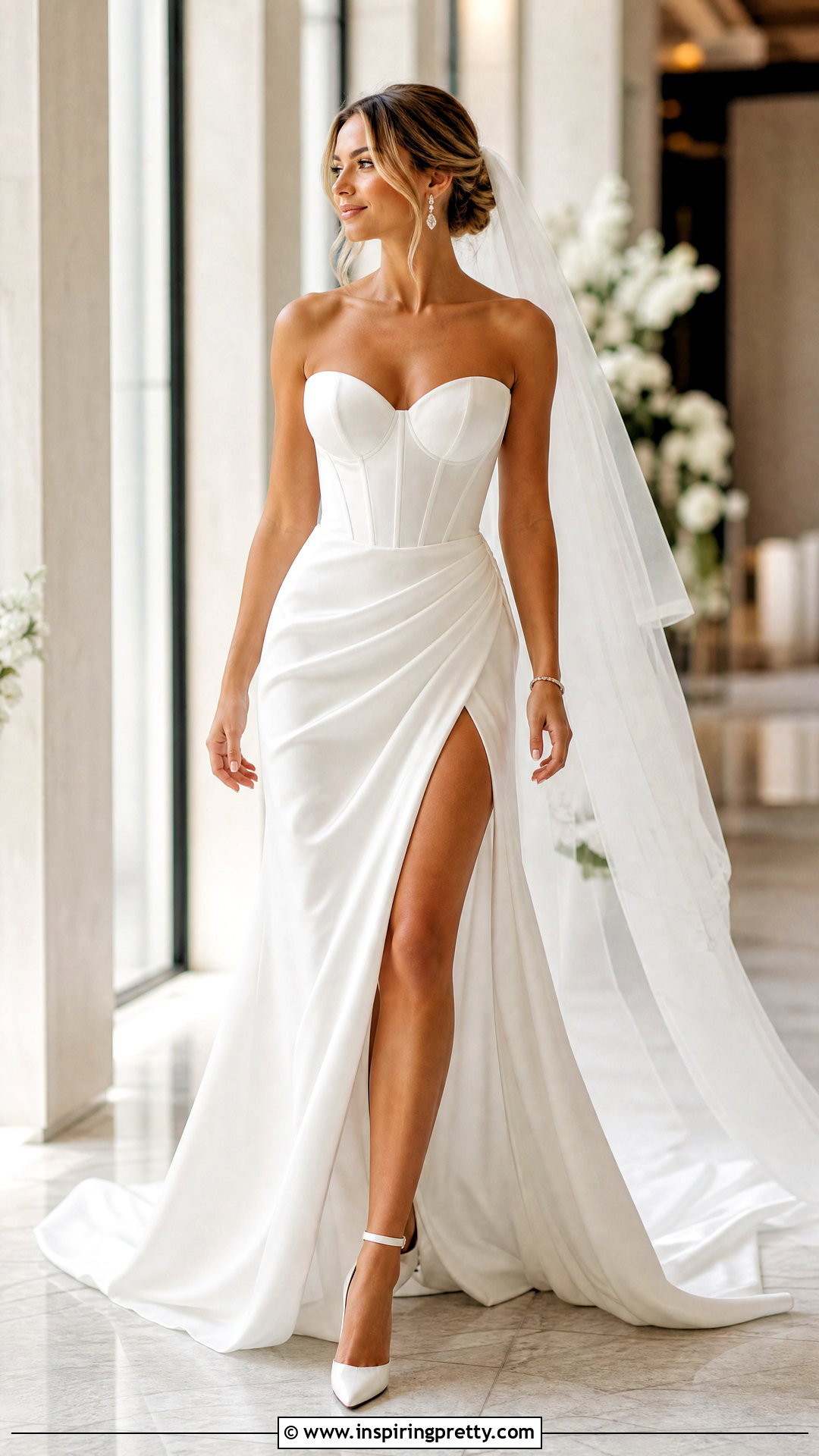 High Slit Bustier Wedding Dress - 25 wedding dress with bustier top outfit ideas