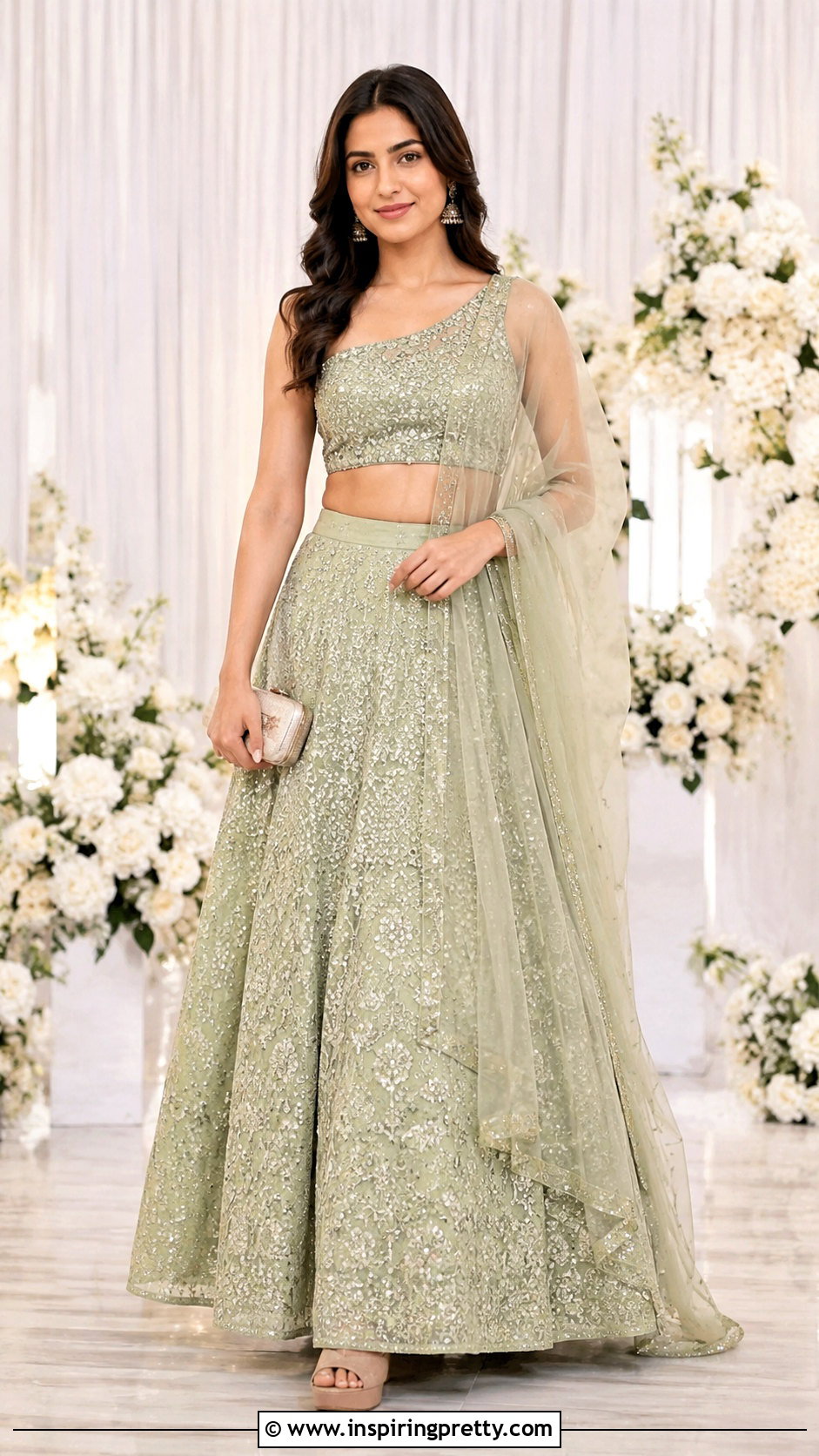 High Waisted Lehenga Crop Top Outfit - 50 party wear lehenga crop tops outfit ideas
