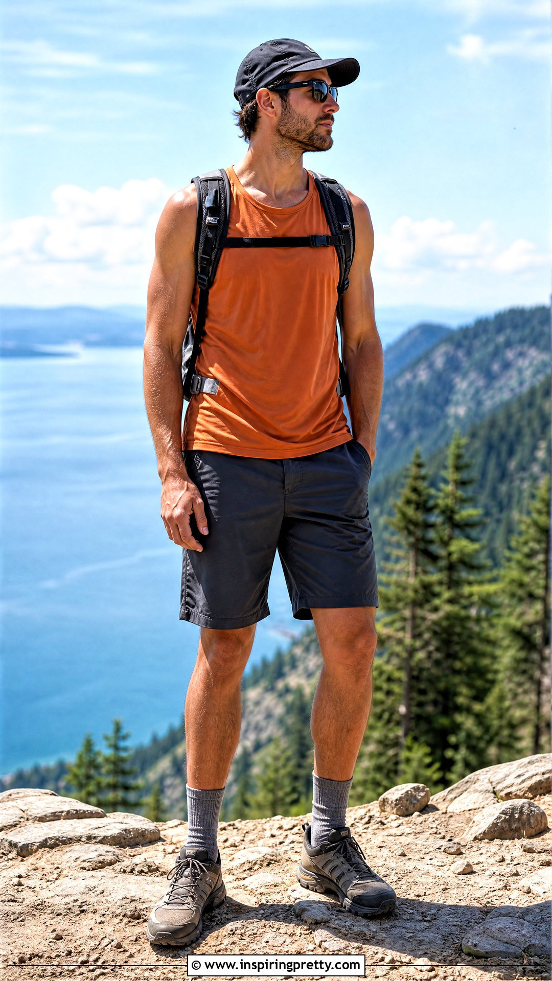 Hiking Tank Top With Trail Shorts - 50 men tank top outfit ideas