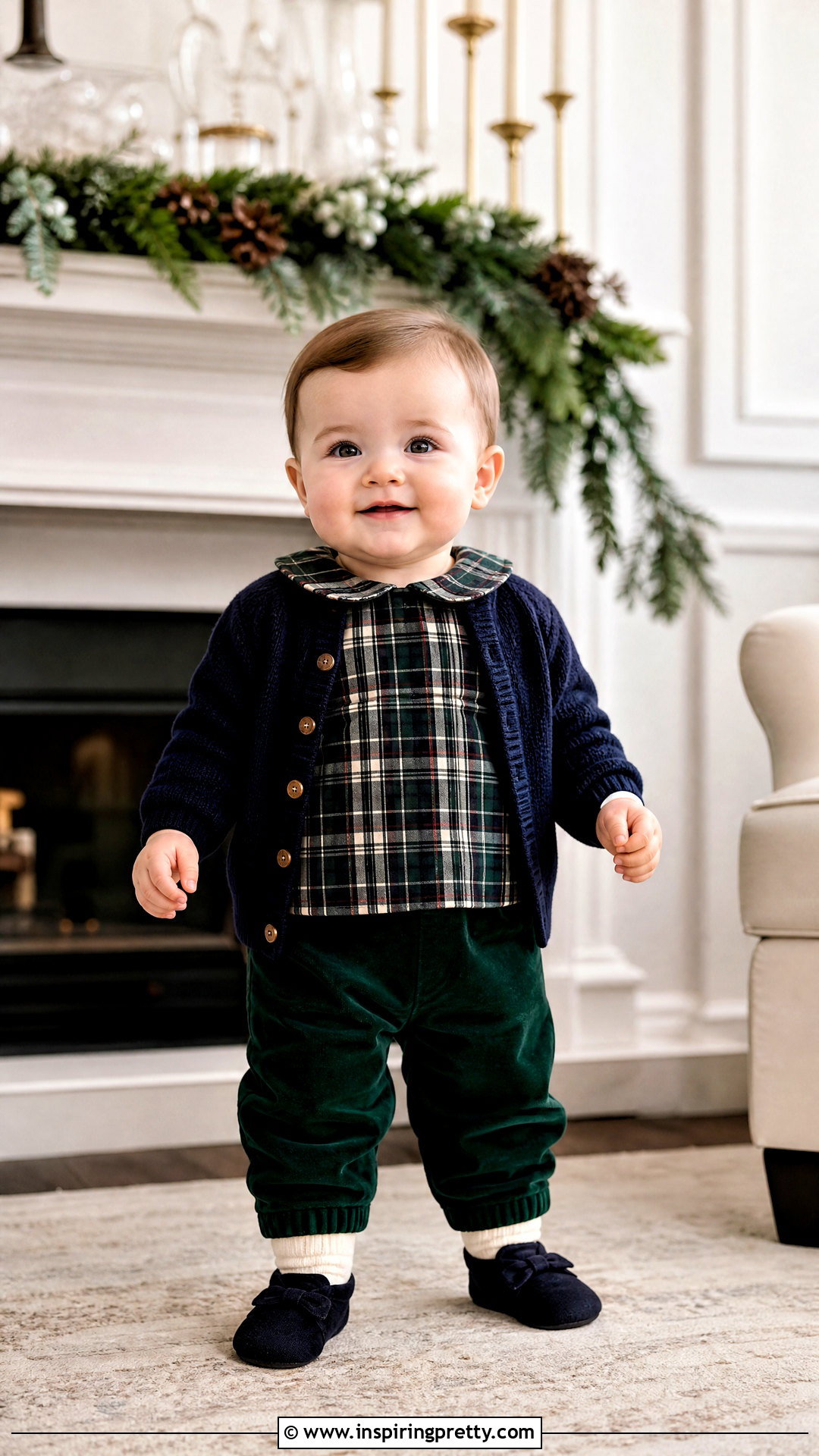 Holiday Plaid Baby Top With Velvet Pants - 50 baby tops designs