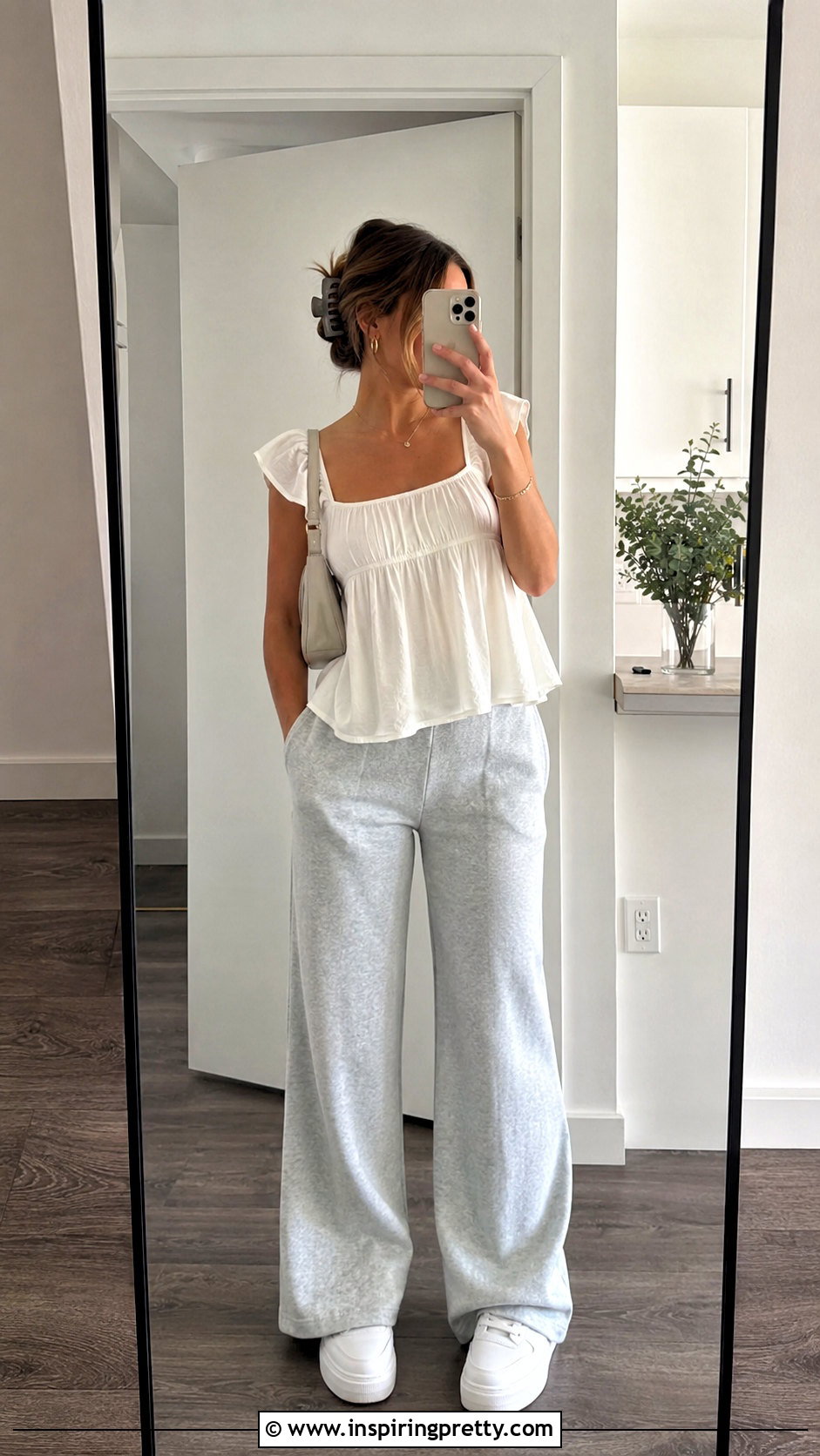 Hollister Babydoll Top With Sweatpants And Platform Sneakers - 20 hollister easy flutter sleeve babydoll top outfit ideas