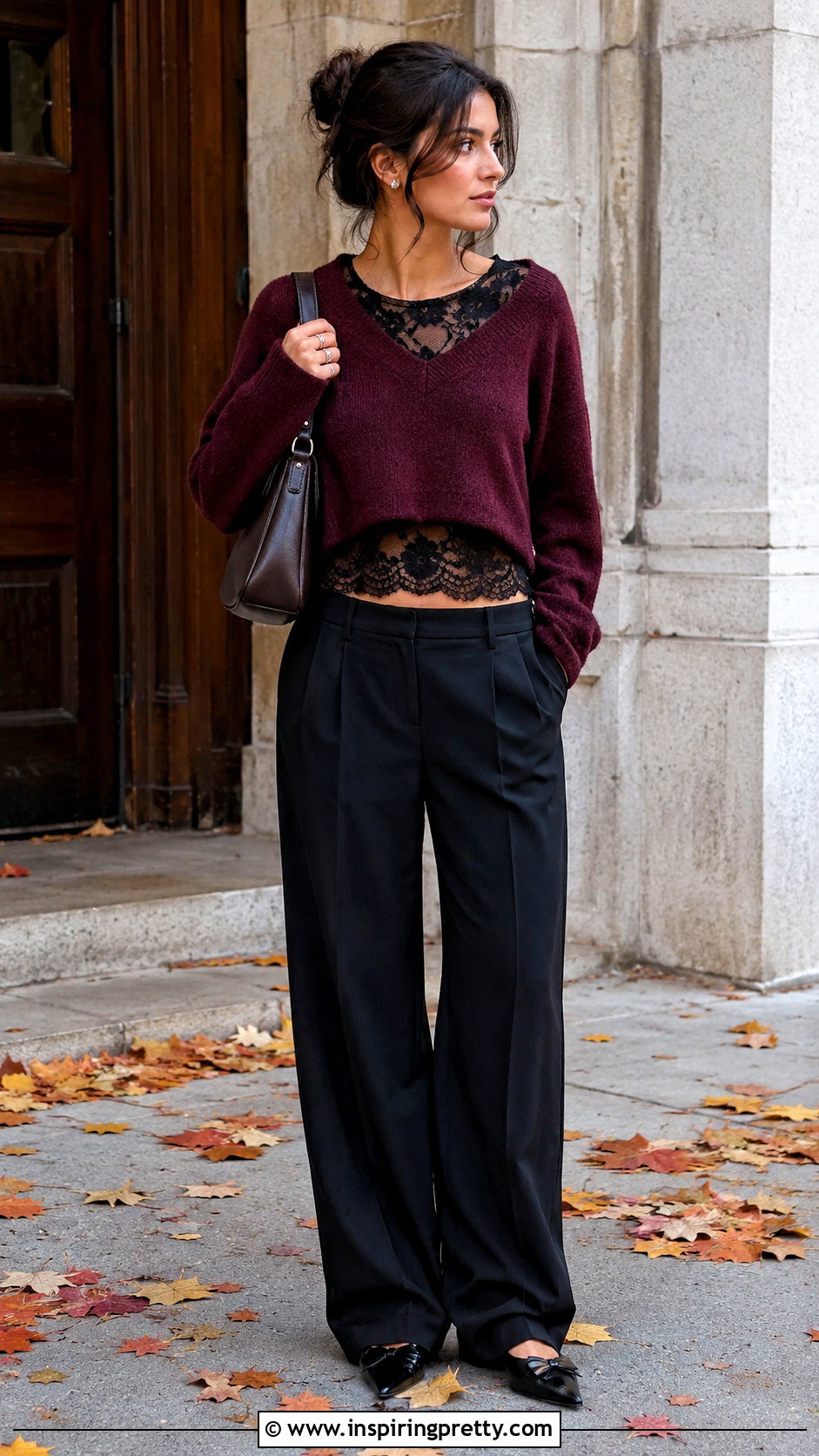 Hollister Black Lace Top Under A Cropped Sweater - 25 Hollister Black Lace Top outfit ideas