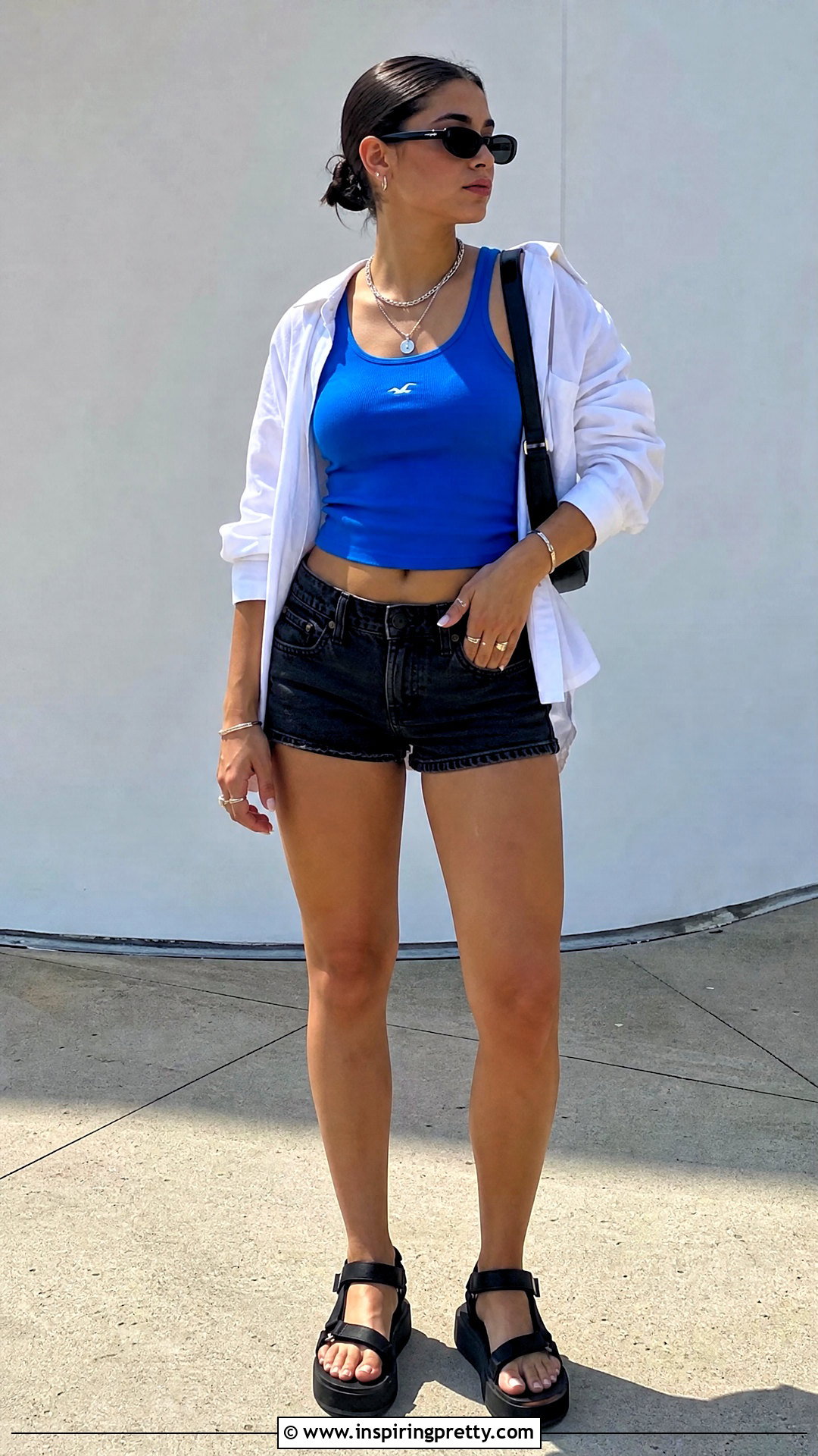 Hollister Blue Tank Top With Black Denim Shorts - 25 Hollister Blue Tank Top outfit ideas