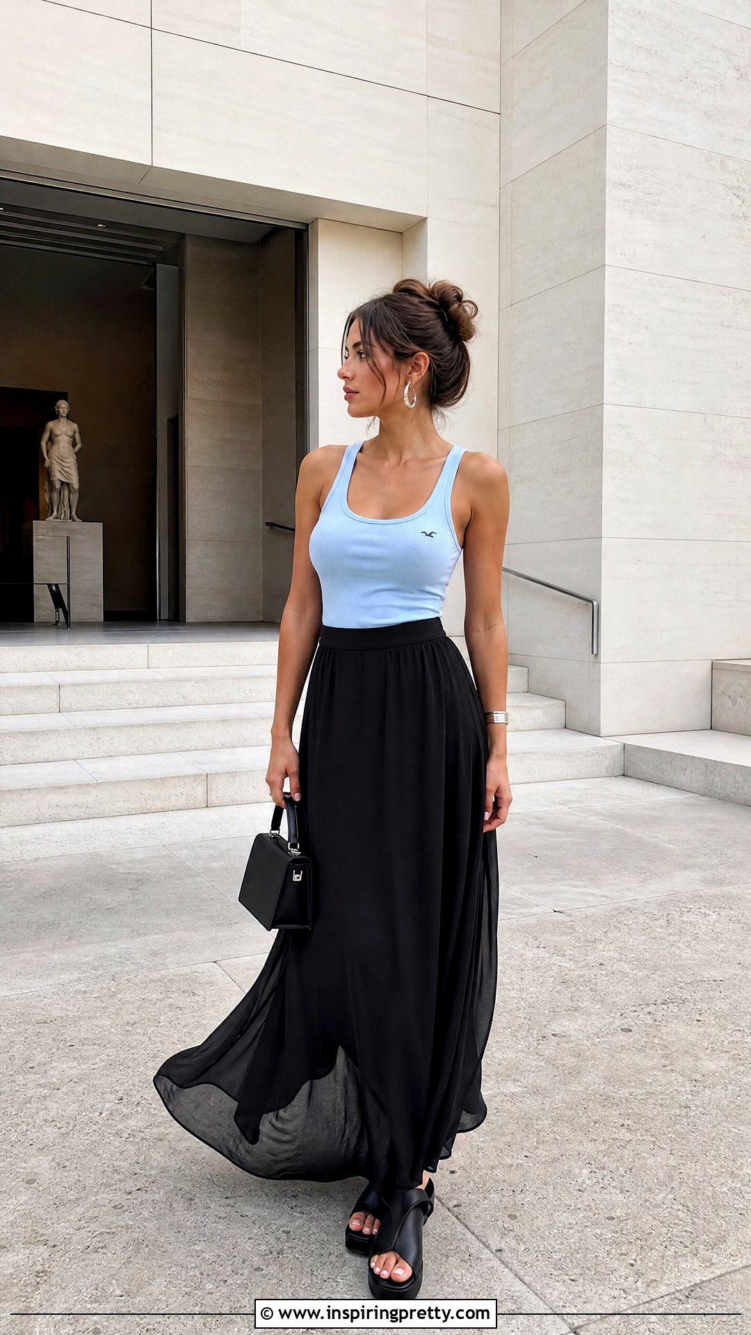 Hollister Blue Tank Top With Black Maxi Skirt - 25 Hollister Blue Tank Top outfit ideas