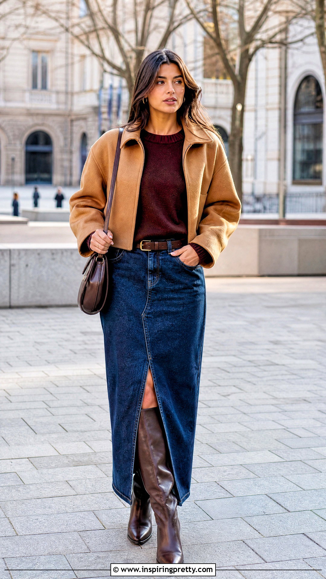 Hollister Crewneck Sweater With Denim Maxi Skirt - 25 hollister winter tops outfit ideas